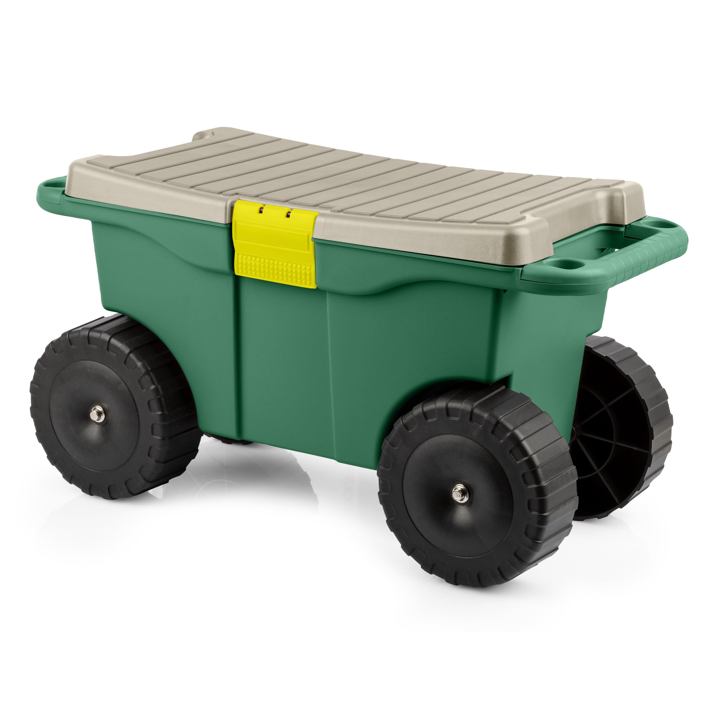 Pure Garden vista frontal del carrito con asiento, almacenamiento accesible