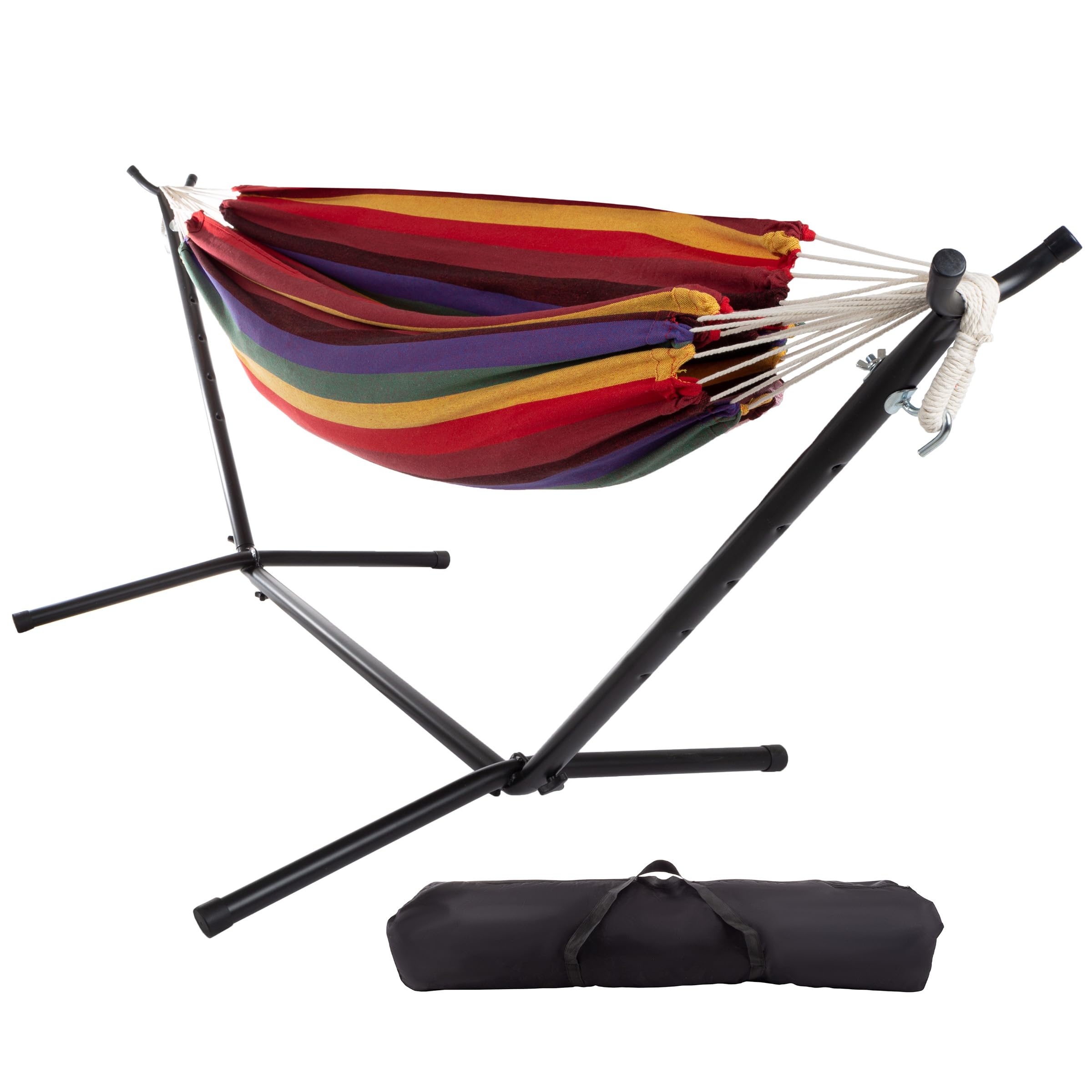 Pure Garden front view of double hammock and stand showing colorful comfort
