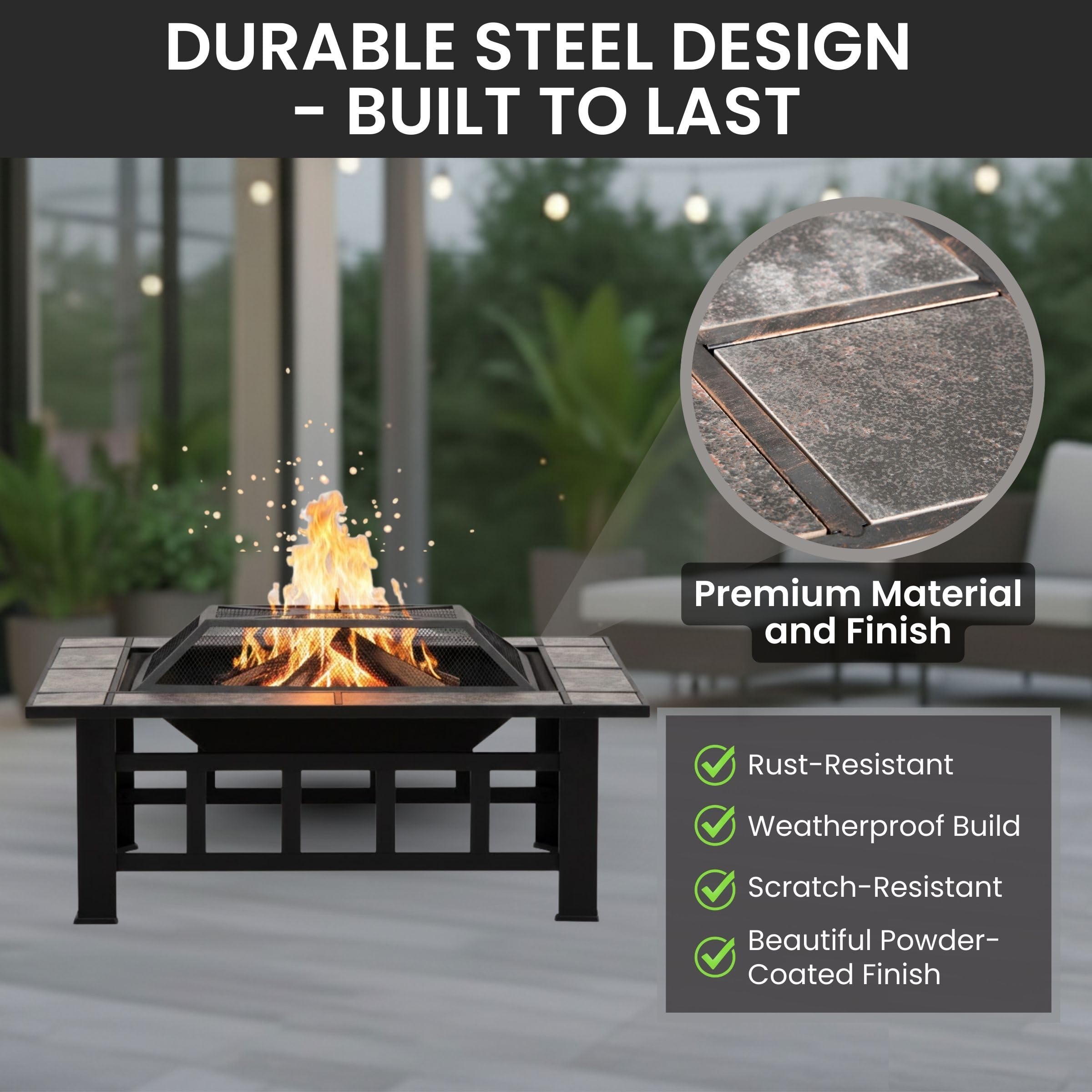 Pure Garden fire bowl and log grate interior showing airflow benefit