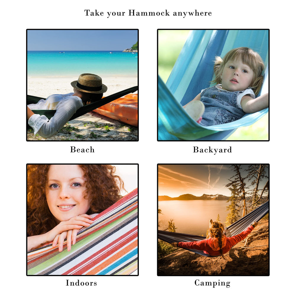 Pure Garden folded hammock and stand inside carrying bag for compact transport