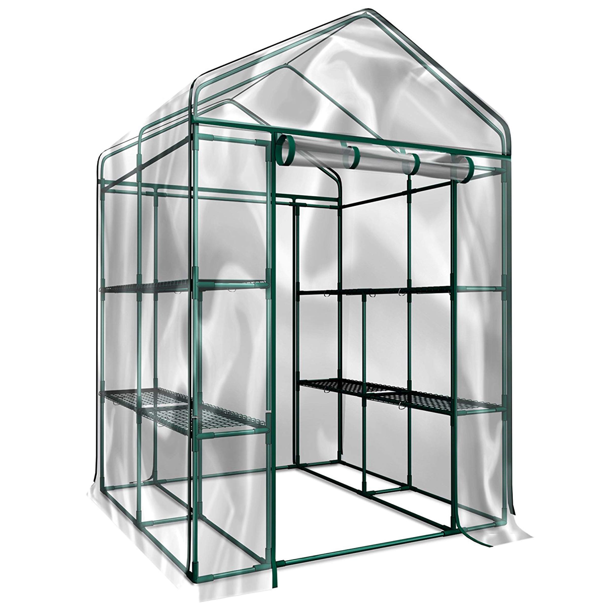 Pure Garden steel frame anchored with stakes and guy lines for outdoor stability