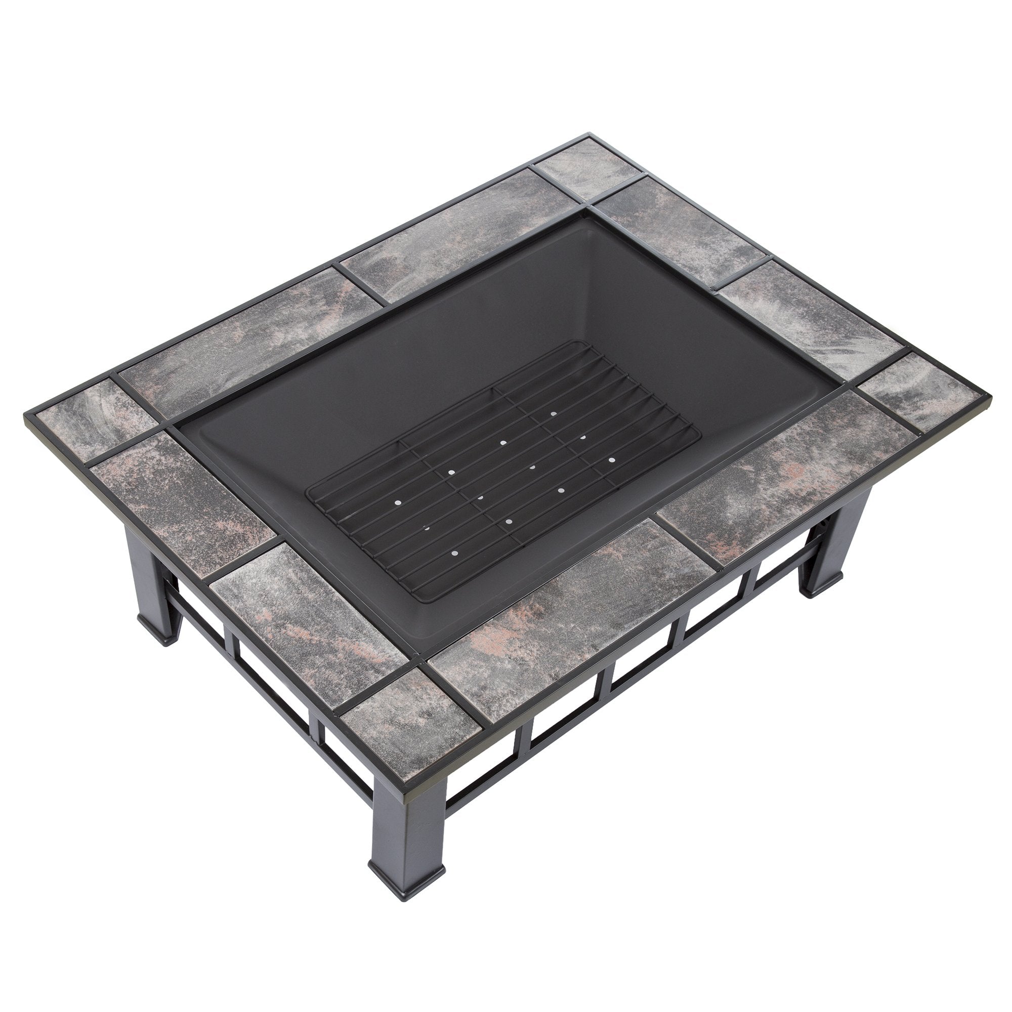 Pure Garden front view of marble tile fire pit showing stylish outdoor focal point