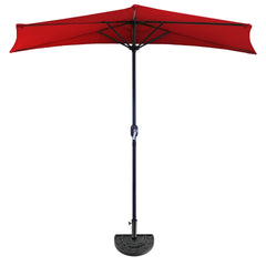 Pure Garden front view of red half umbrella showing compact balcony shade benefit