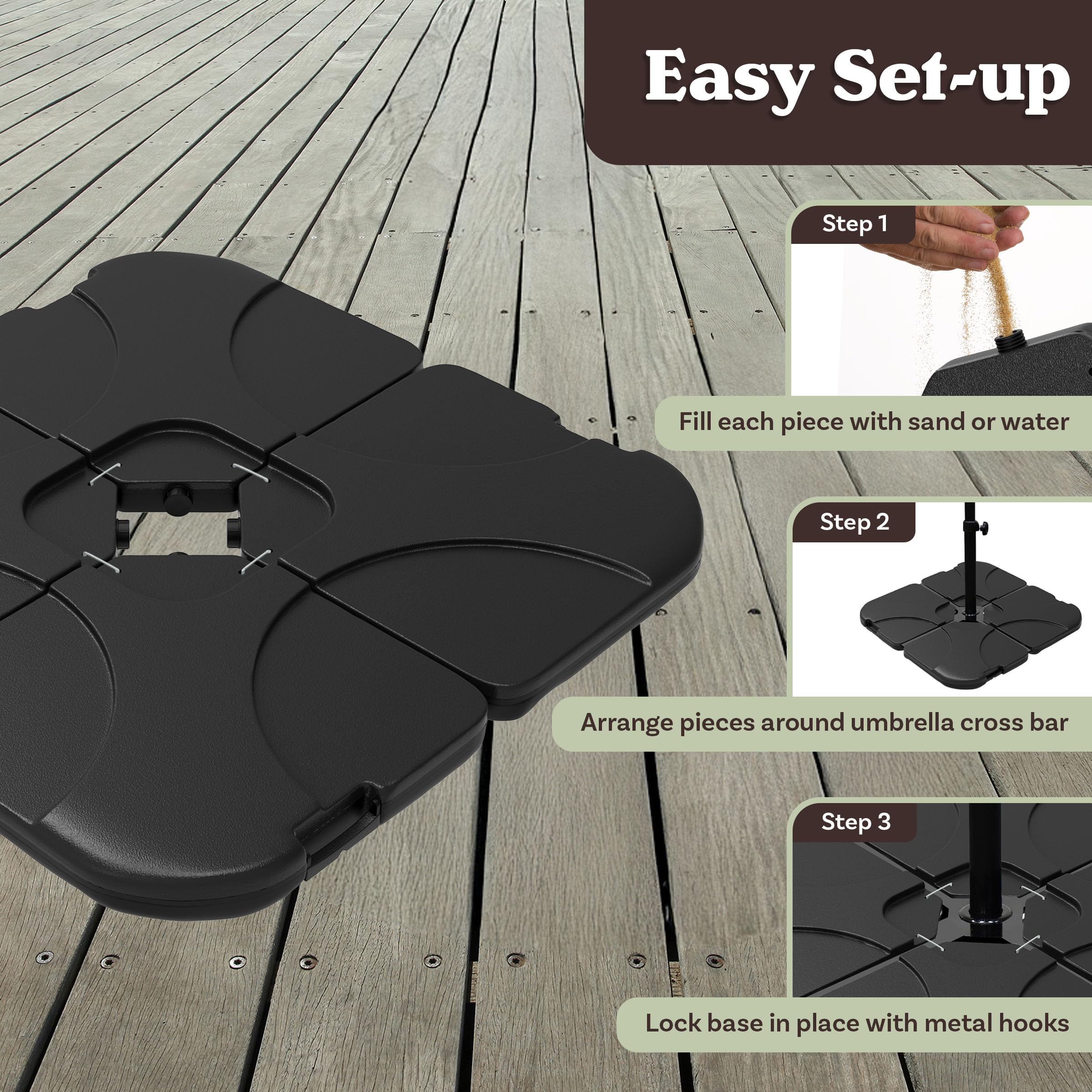 Pure Garden base supporting offset umbrella on patio showing secure outdoor stability