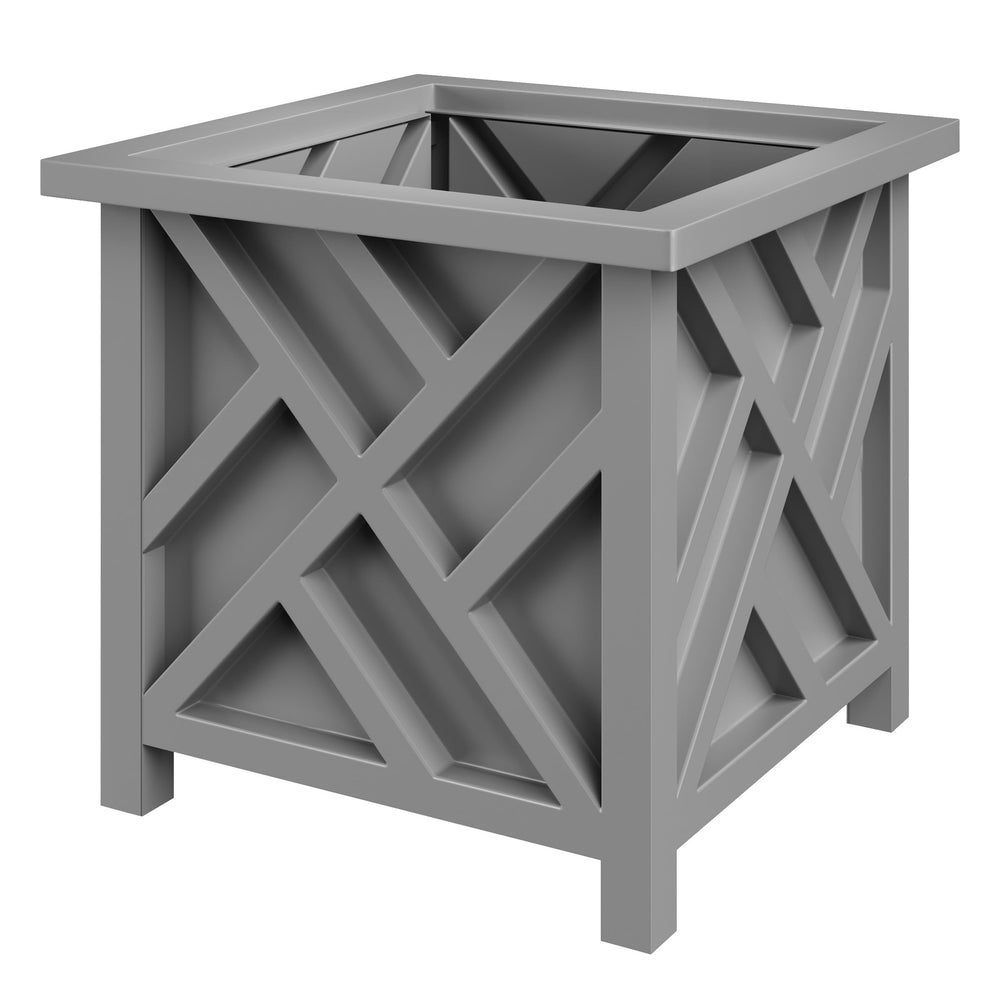 Pure Garden front view gray planter showing lattice design and curb appeal