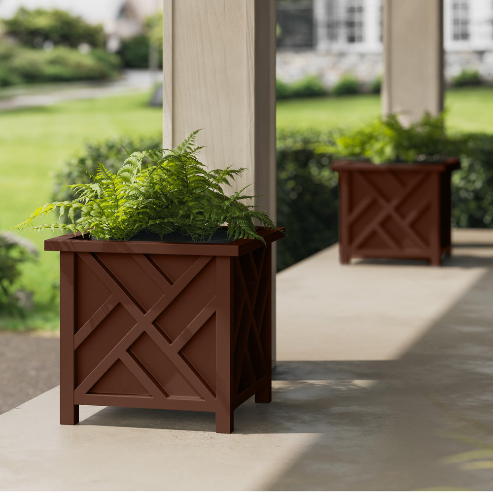 Pure Garden front view of brown lattice planter showing elegant curb appeal