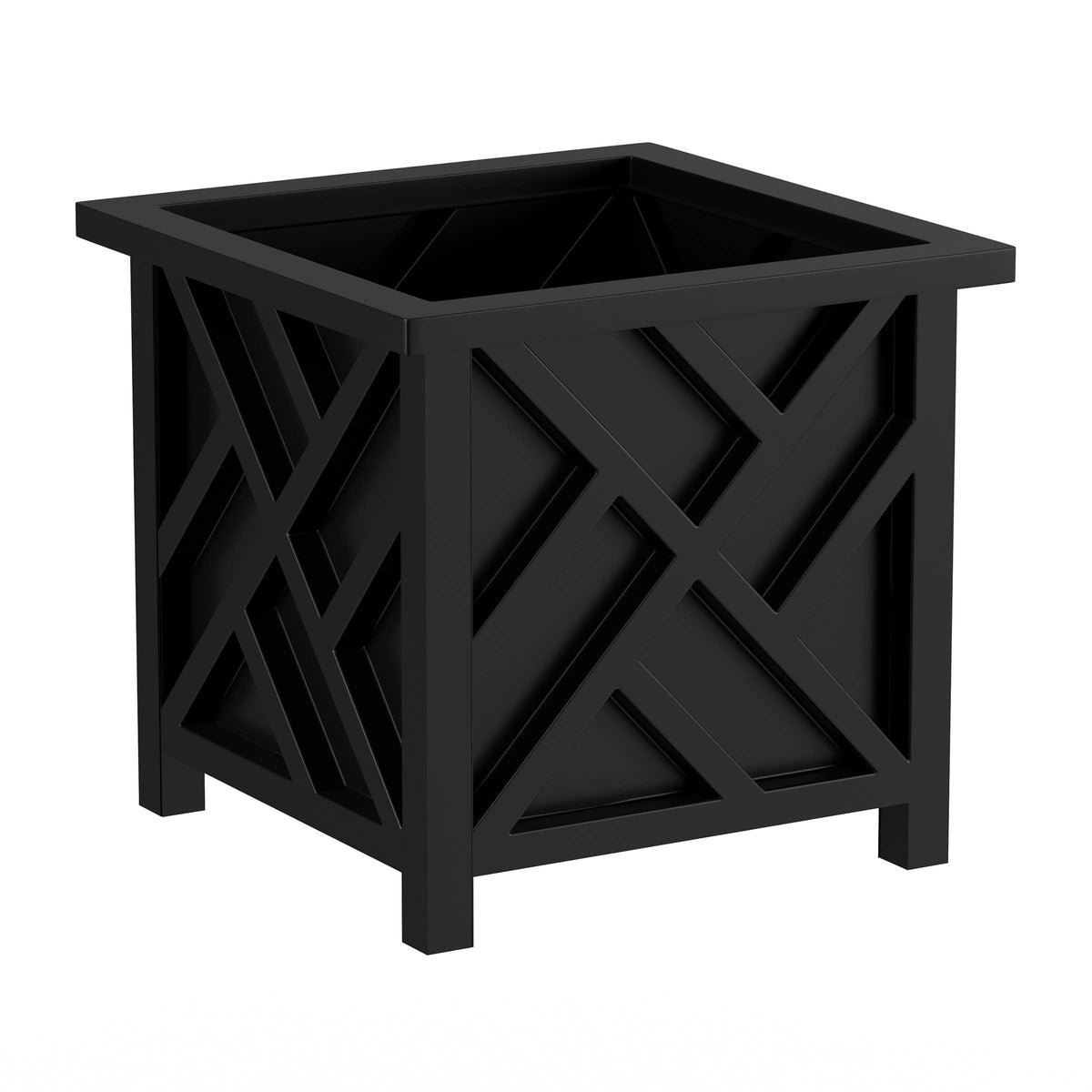 Pure Garden front view of black lattice planter showing elegant porch curb appeal