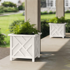 Pure Garden front view of white lattice planter showing decorative curb appeal