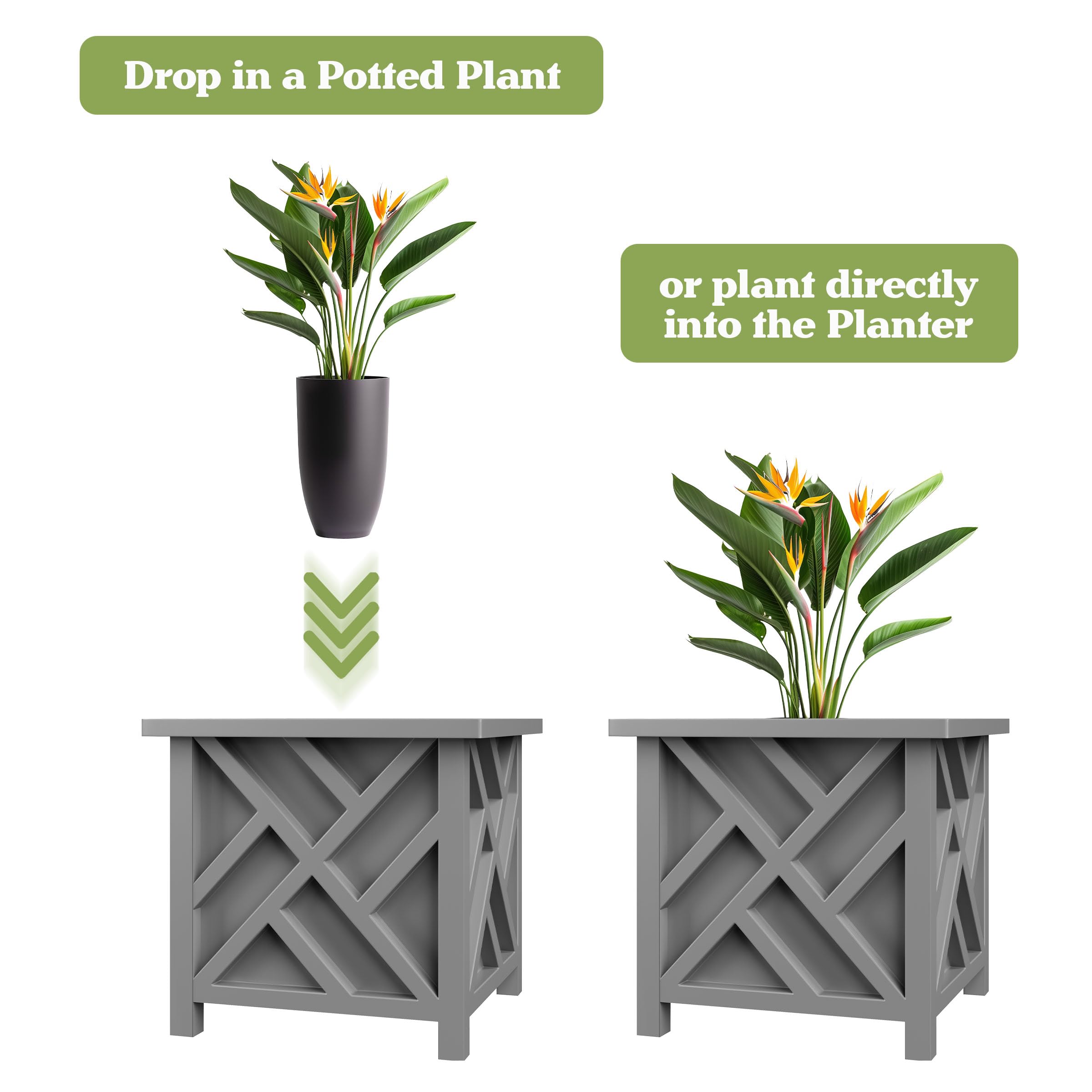 Pure Garden bottom insert and open T-shaped base showing drainage flexibility