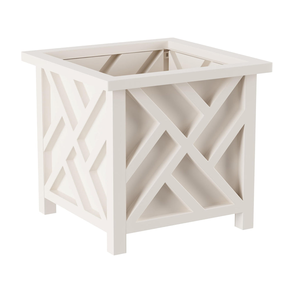 Pure Garden front view white planter showcasing lattice design and curb appeal
