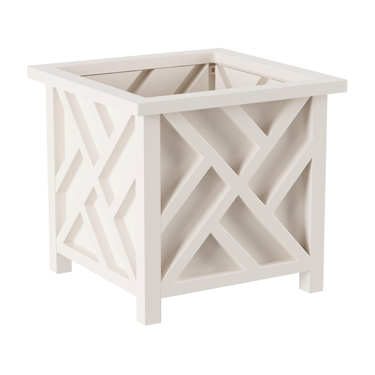 Pure Garden front view white planter showcasing lattice design and curb appeal