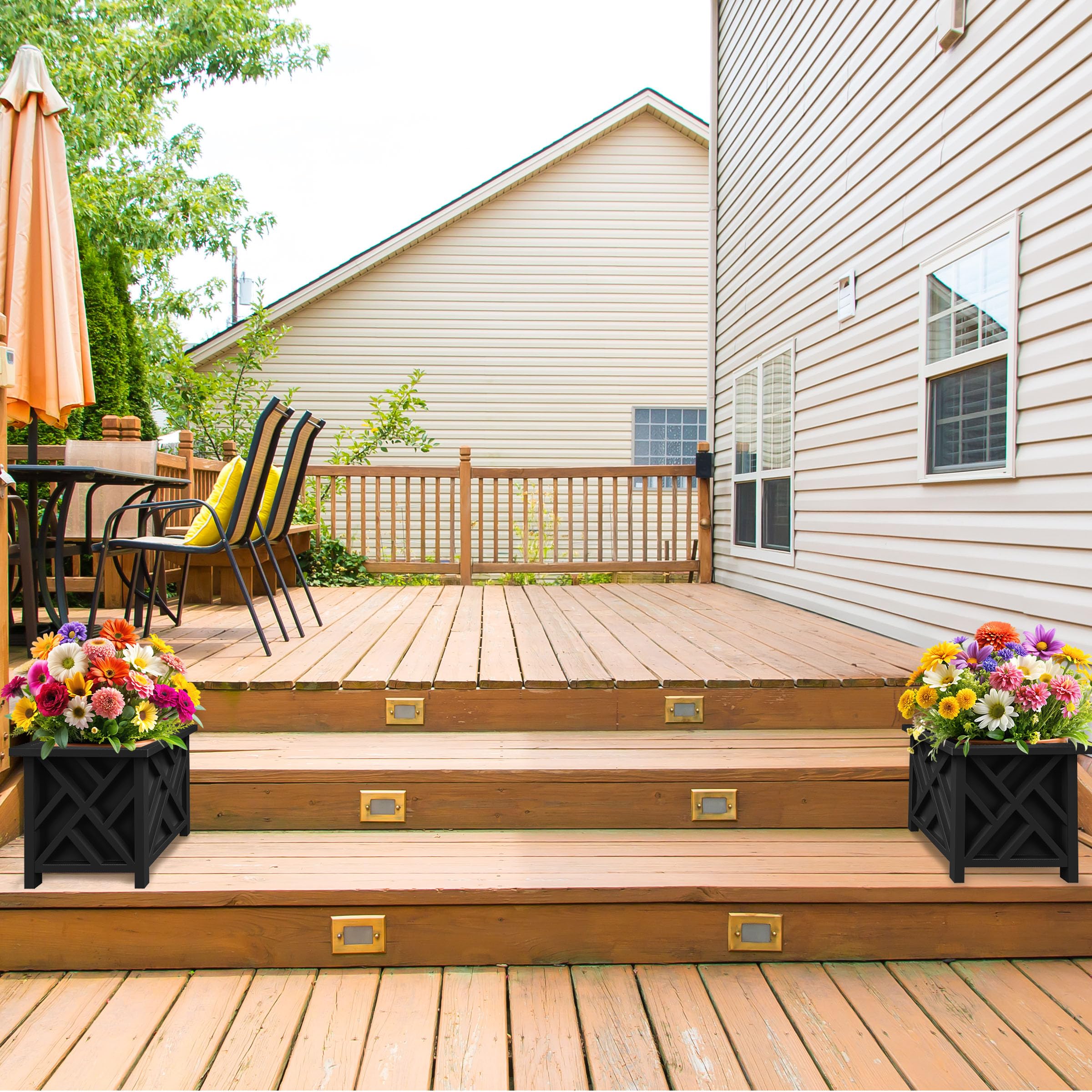 Pure Garden planter next to front door showing scale and entryway framing benefit
