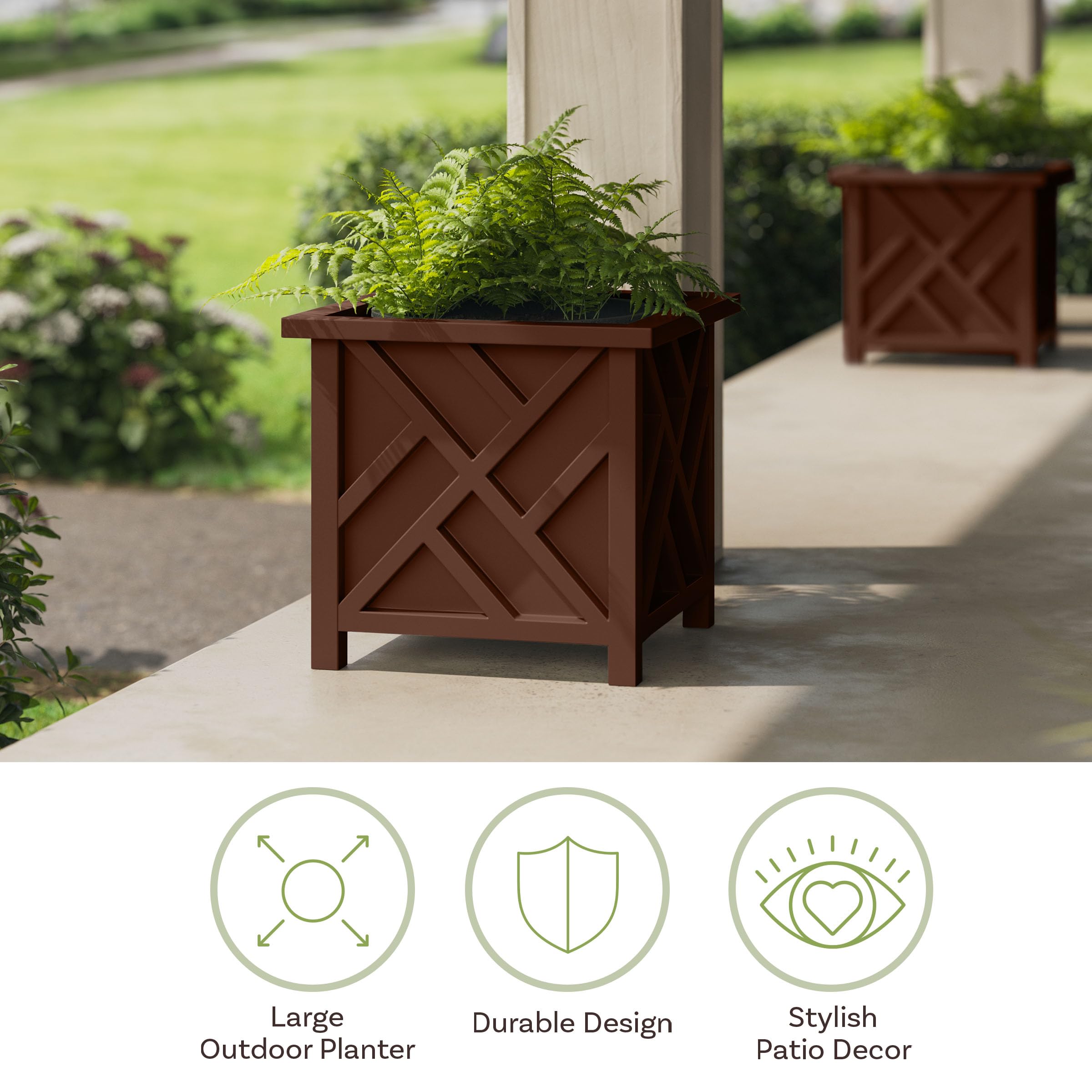 Pure Garden planter beside a chair displaying size and scale for placement