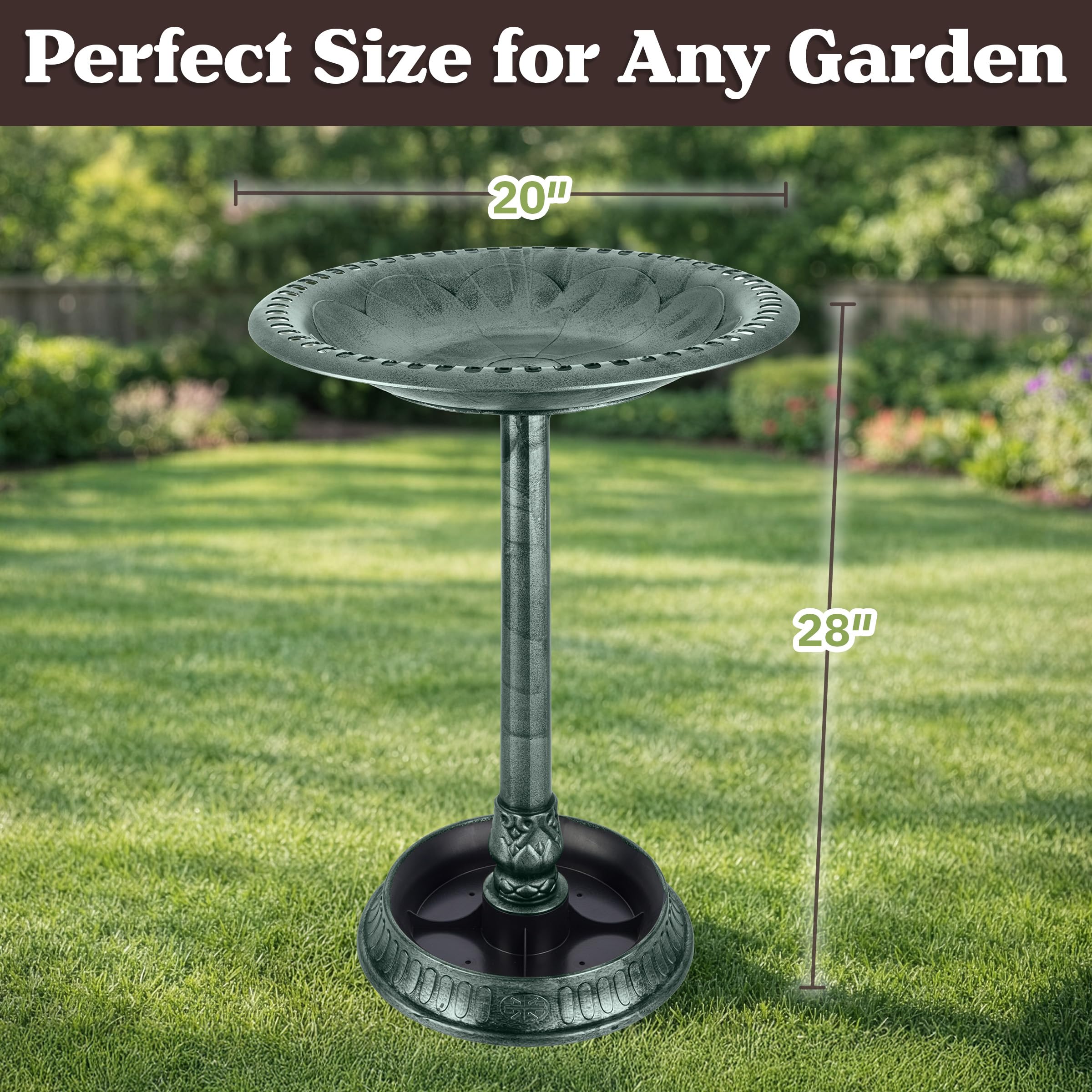 Pure Garden bird bath in garden setting attracting birds and enhancing outdoor ambiance