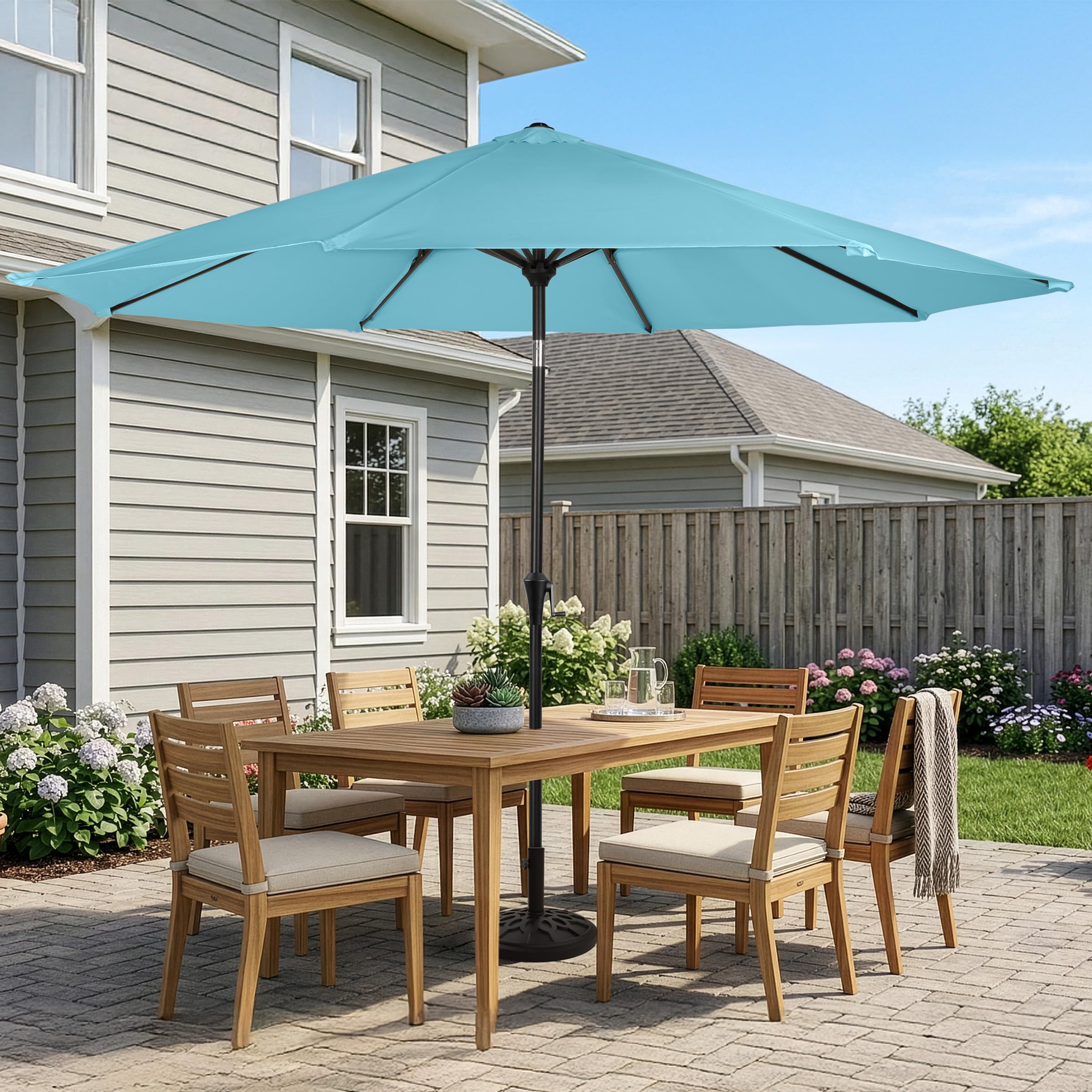 Pure Garden boxed umbrella and base ready for delivery and assembly