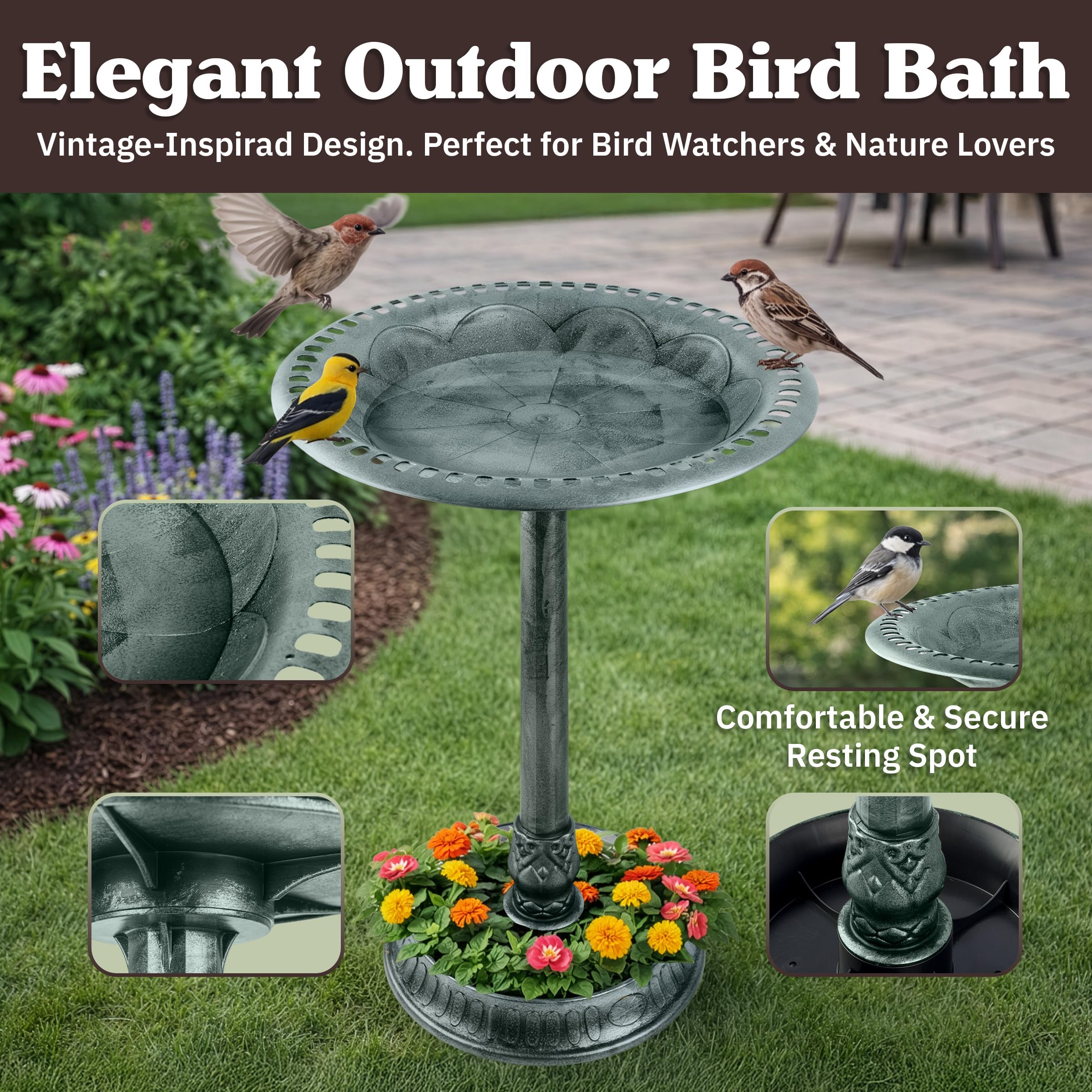 Pure Garden planter base with colorful flowers demonstrating decorative planting benefit