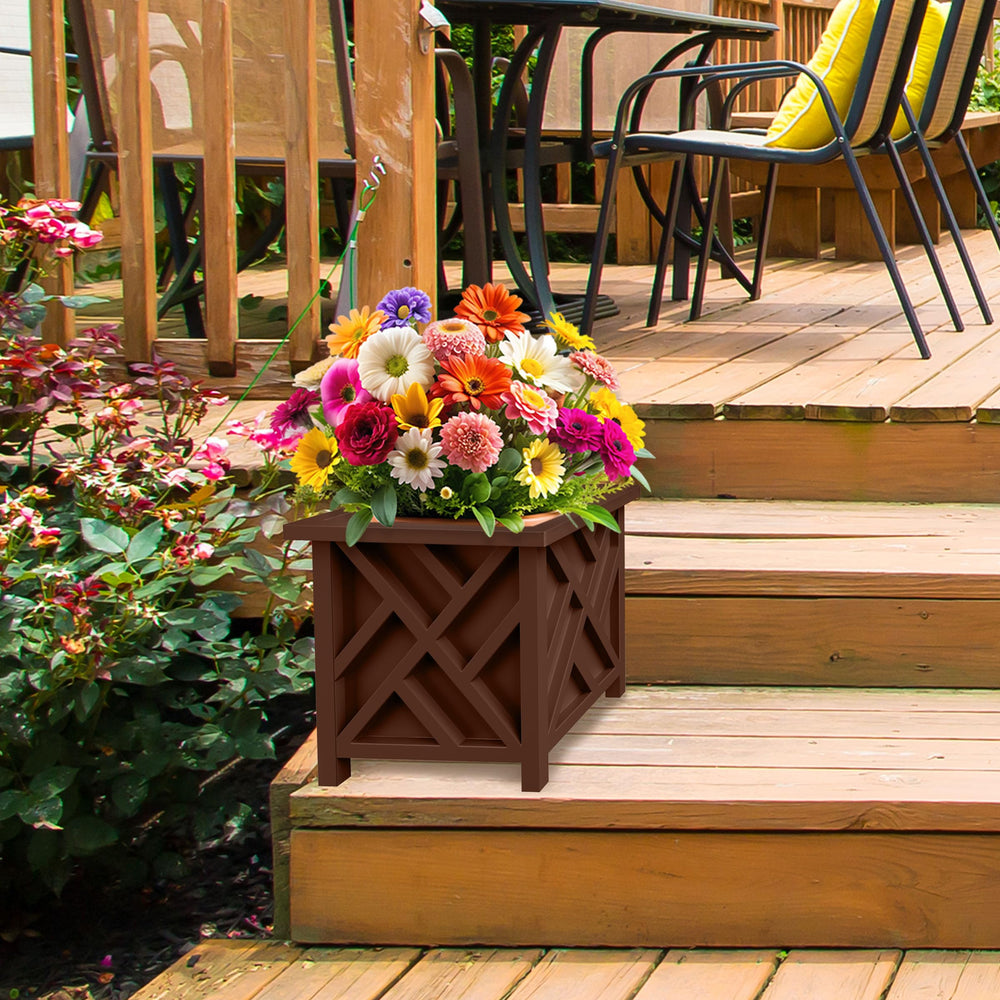 Pure Garden planter holding a potted mum demonstrating decorative concealment