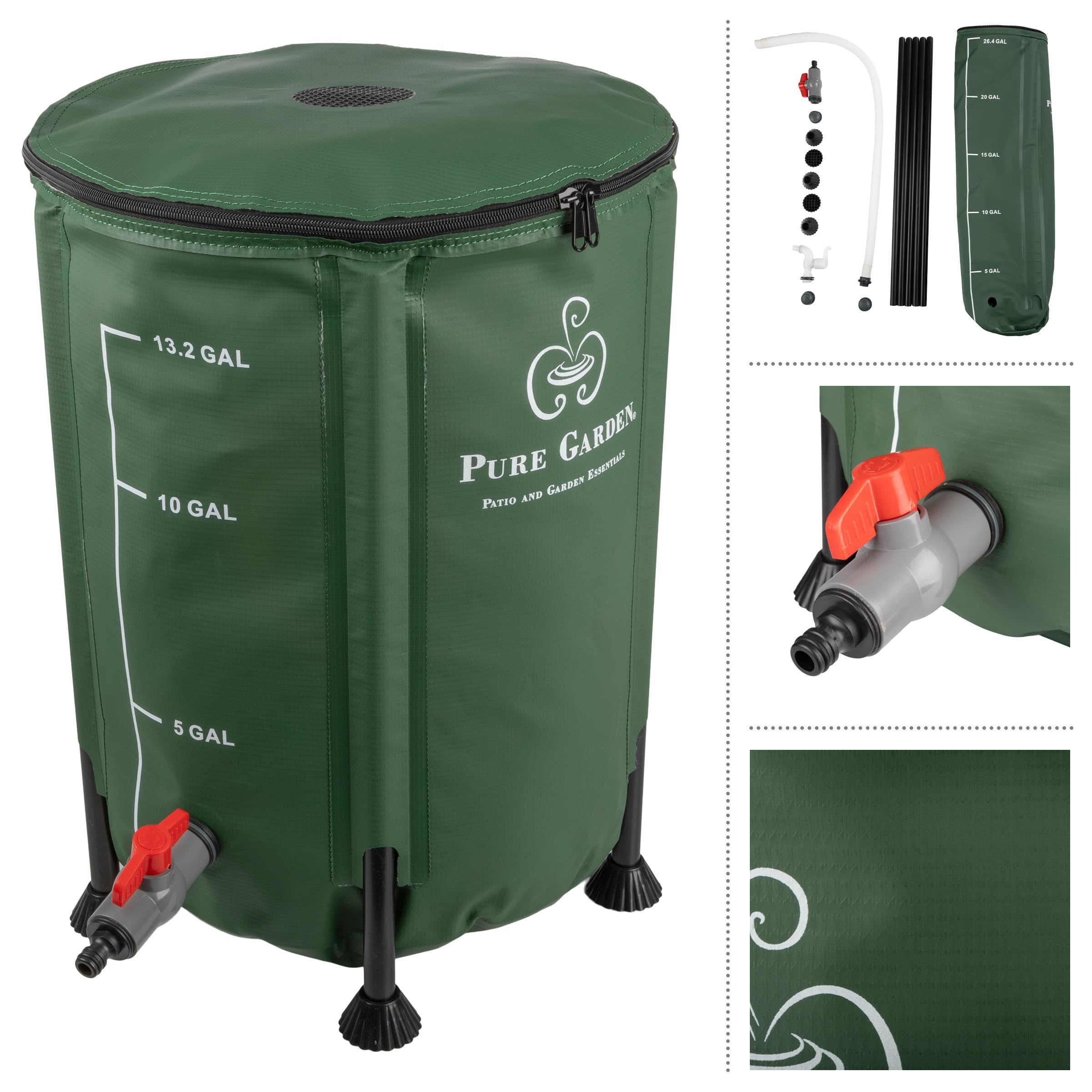 Pure Garden barrel with visible gallon markings for accurate monitoring