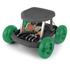 Pure Garden front view of rolling garden seat showing seat and tray for comfortable gardening