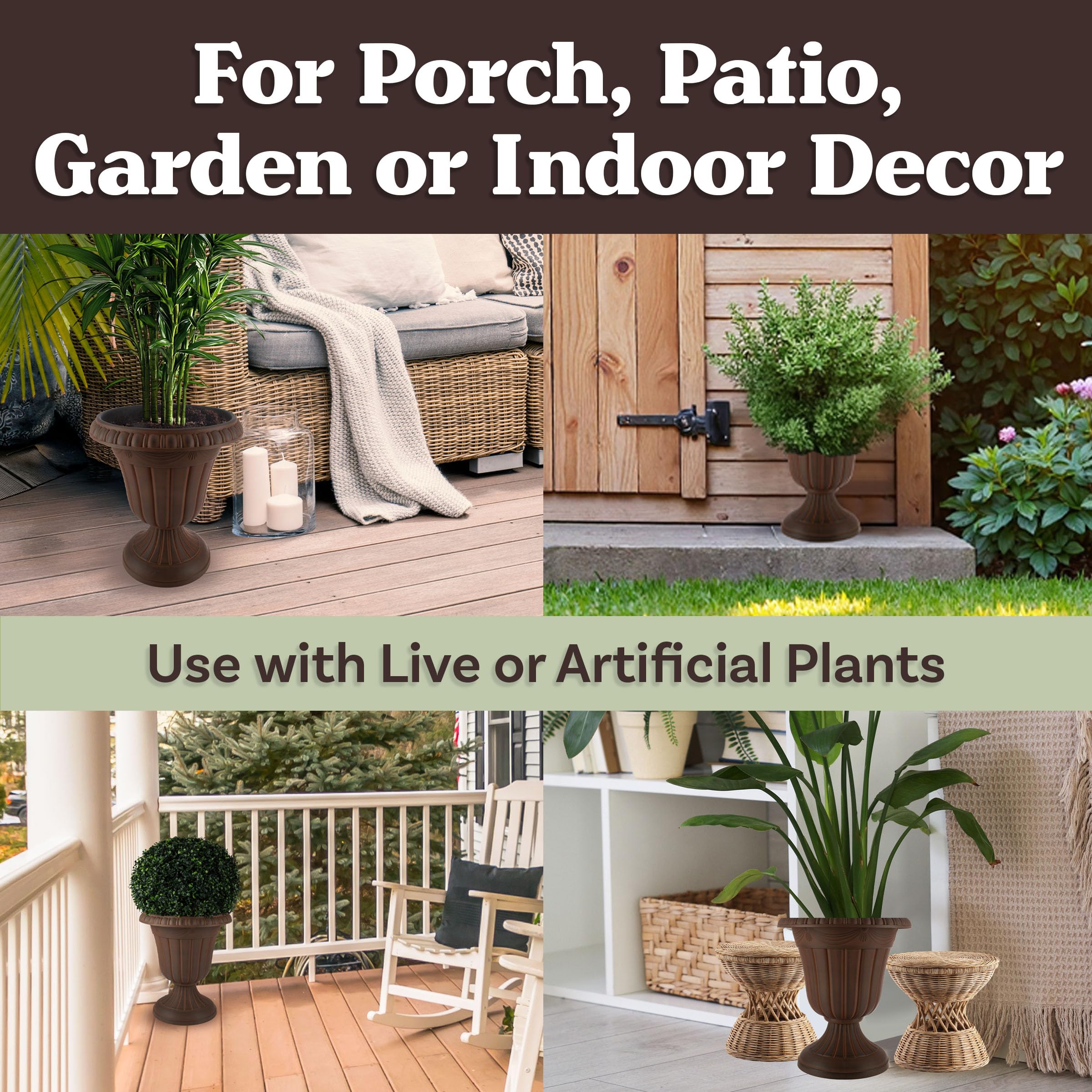 Pure Garden planter next to hands for size comparison showing portable, easy-to-move benefit