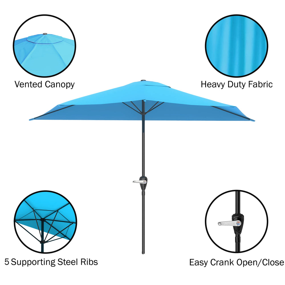 Pure Garden umbrella beside table and chair showing scale and space-saving advantage