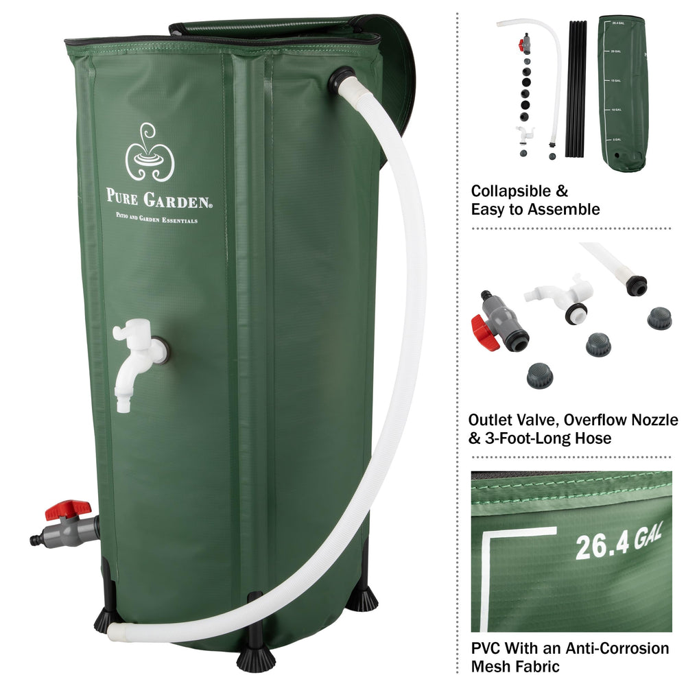 Pure Garden spigot and hose detail for easy watering and controlled flow