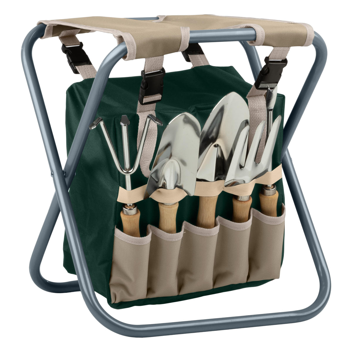 Pure Garden stool front view showing stable seat and frame for comfort