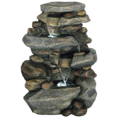 Pure Garden front view of 3-tier fountain showing cascading tiers and LED glow, adds tranquility