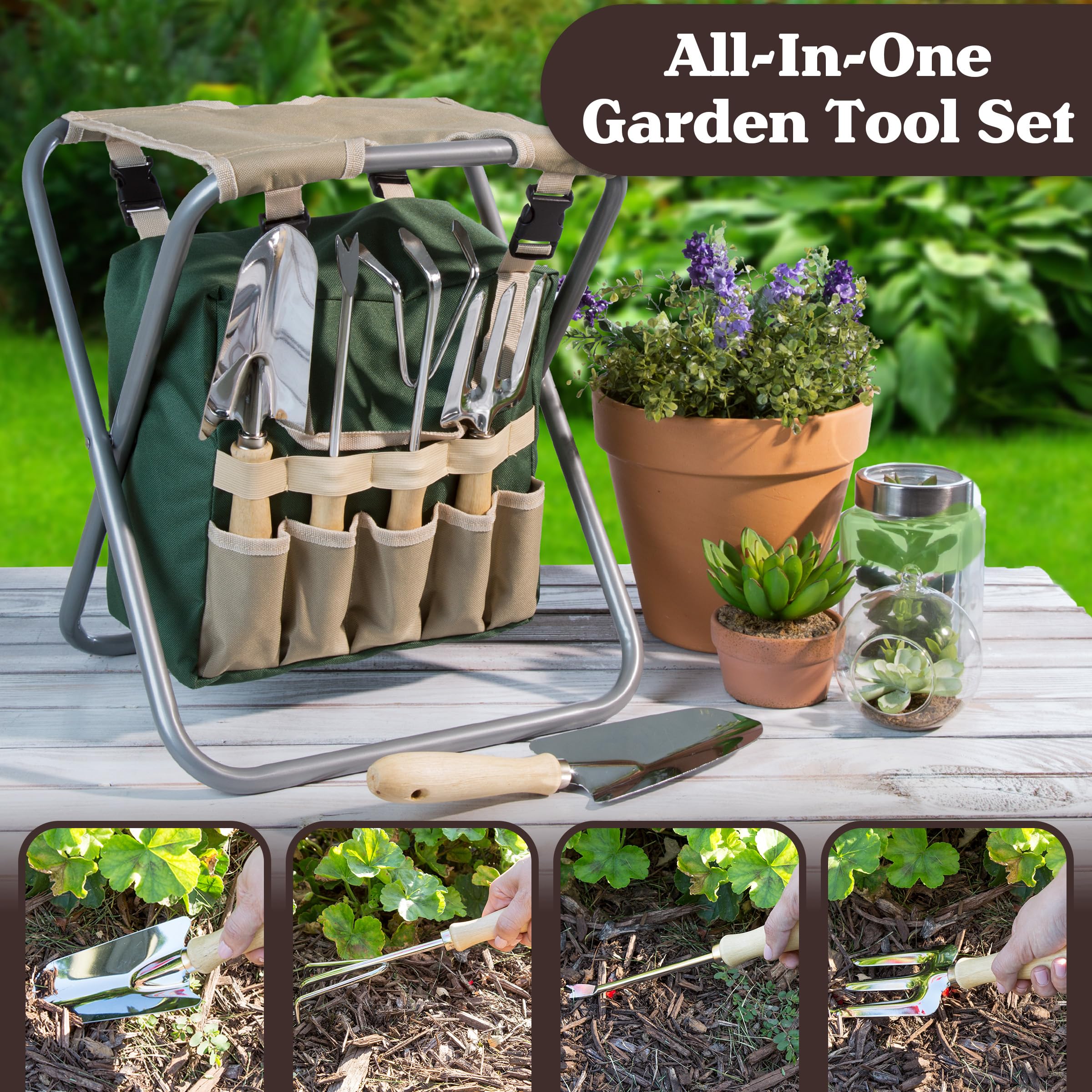 Pure Garden detachable tool bag zipped and ready for portable storage