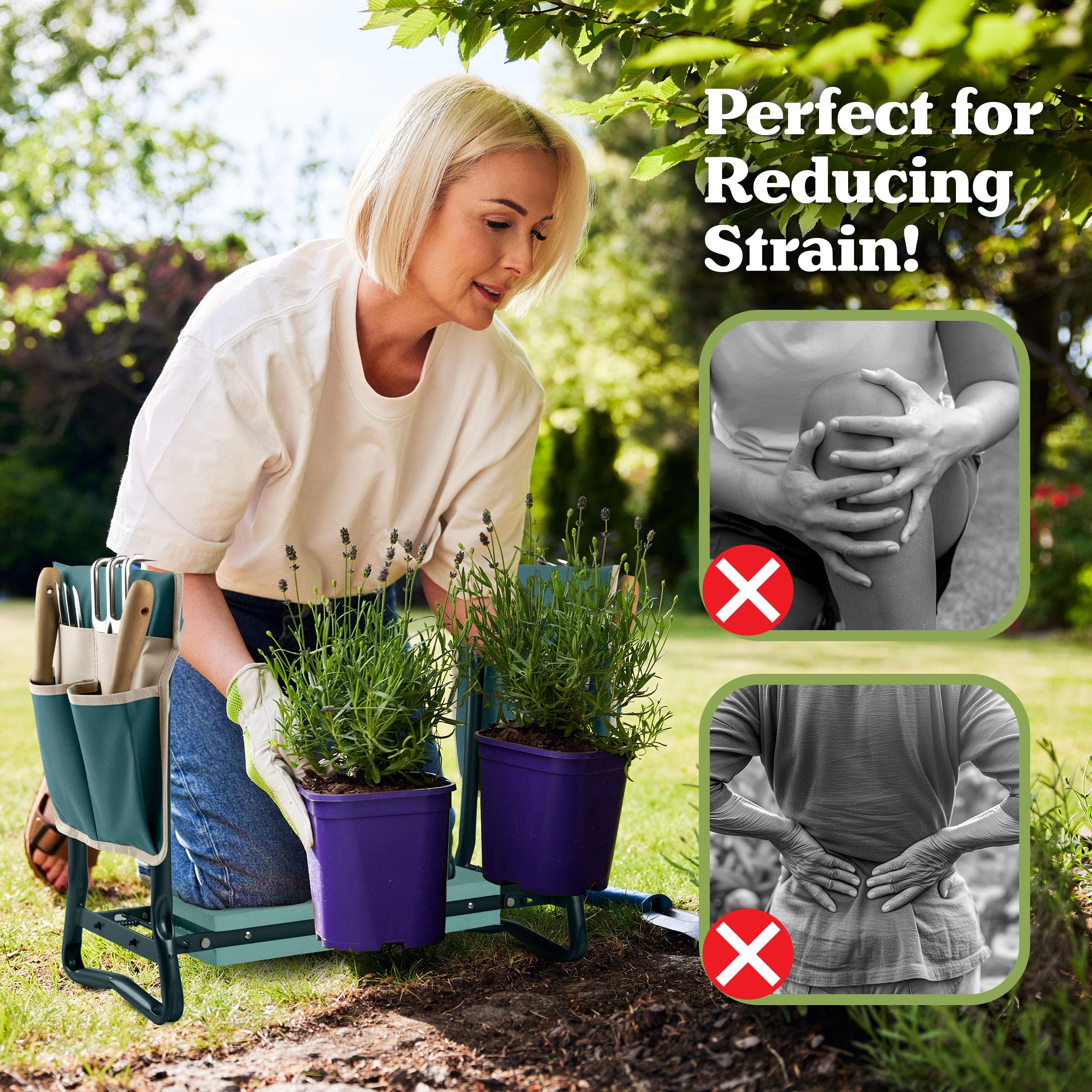 Pure Garden removable tool pouches holding trowel and gloves for organized gardening