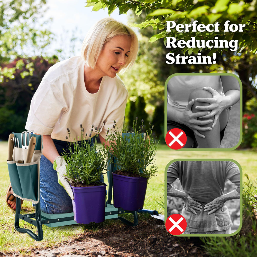 Pure Garden removable tool pouches holding trowel and gloves for organized gardening