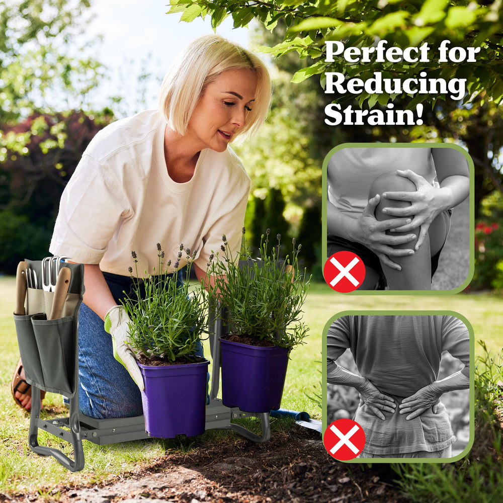Pure Garden attached tool pouches holding hand tools for quick access