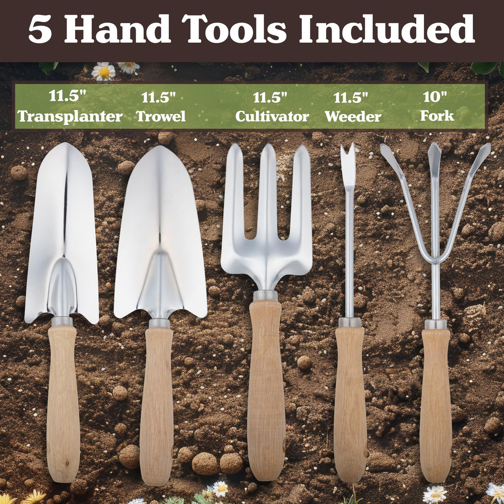 Pure Garden tools in use planting seedlings with organized tool access