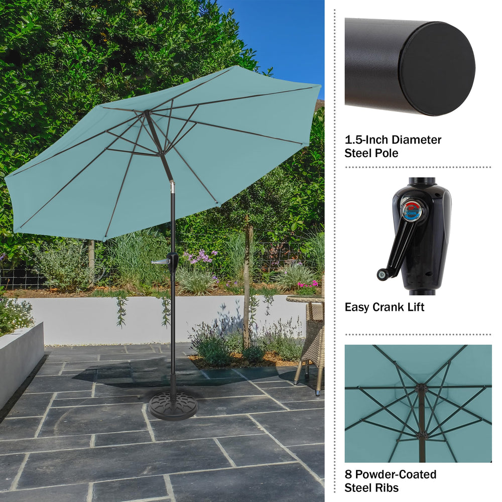 Pure Garden pole detail with crank and tilt mechanism for easy operation benefit