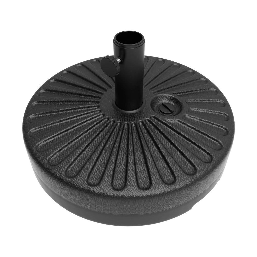 Pure Garden front view of black umbrella stand showing stable footprint benefit