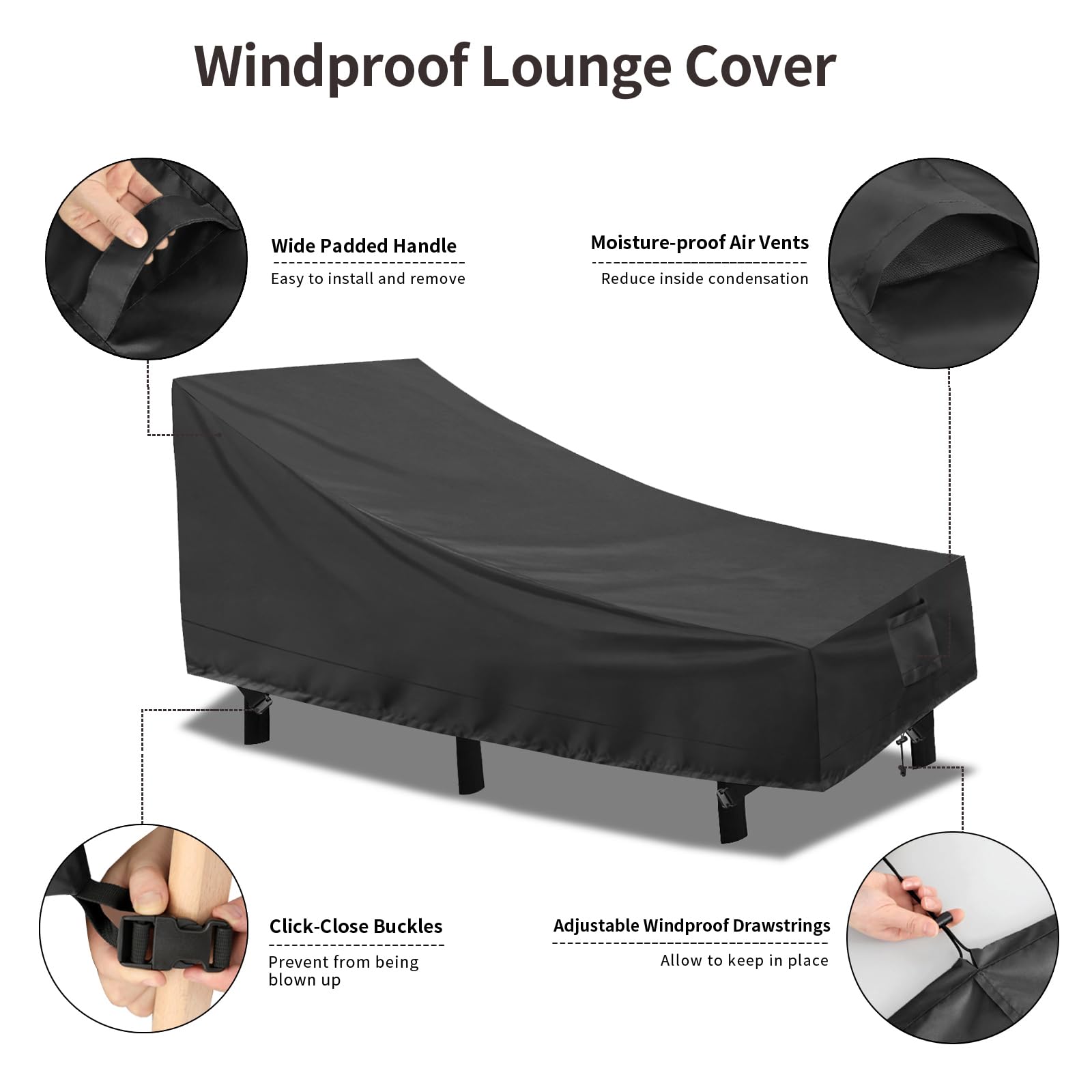 PureFit cover fitted on lounge in garden protecting from debris and sun