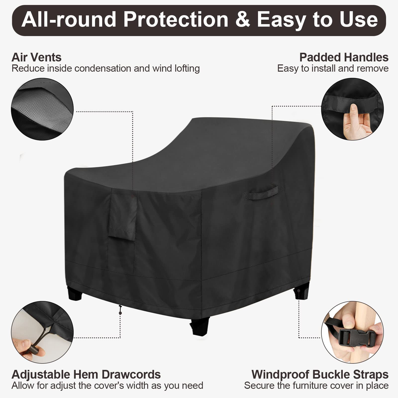 PureFit two covered chairs on patio demonstrating tidy, weatherproof storage