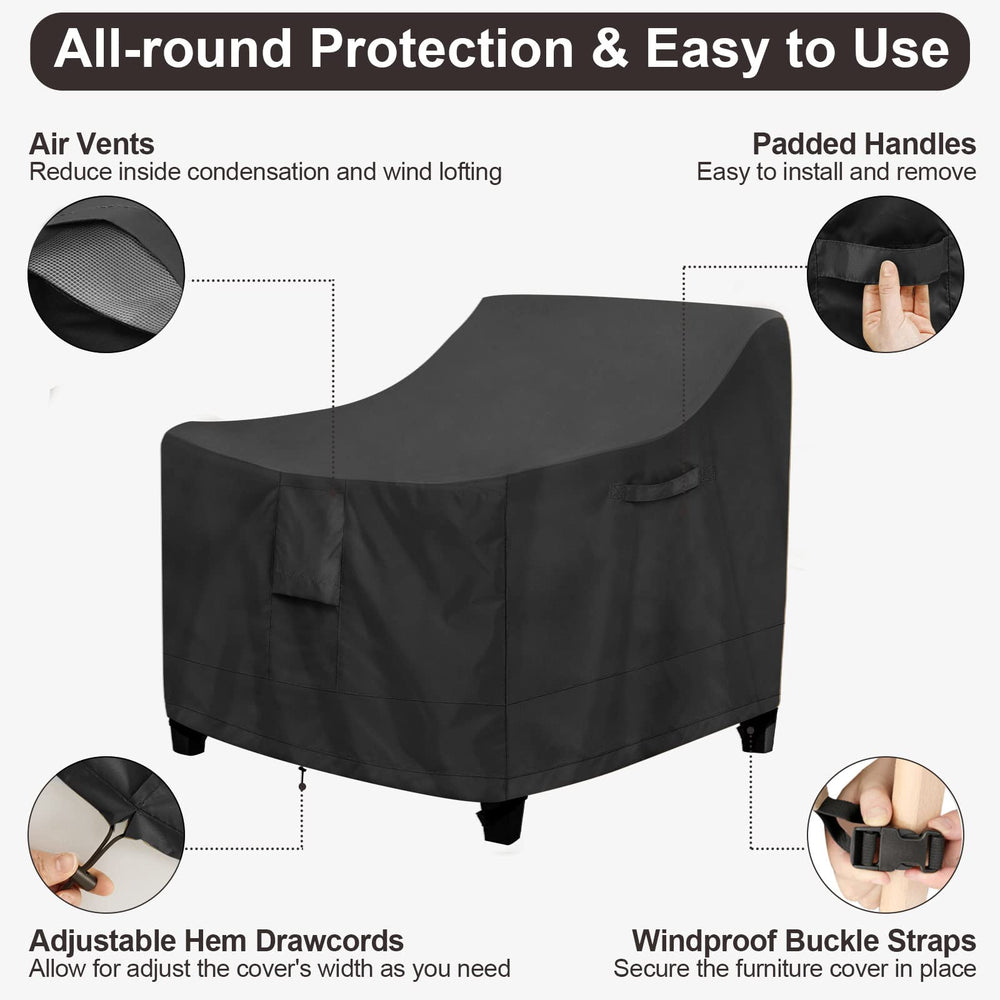 PureFit two covered chairs on patio demonstrating tidy, weatherproof storage