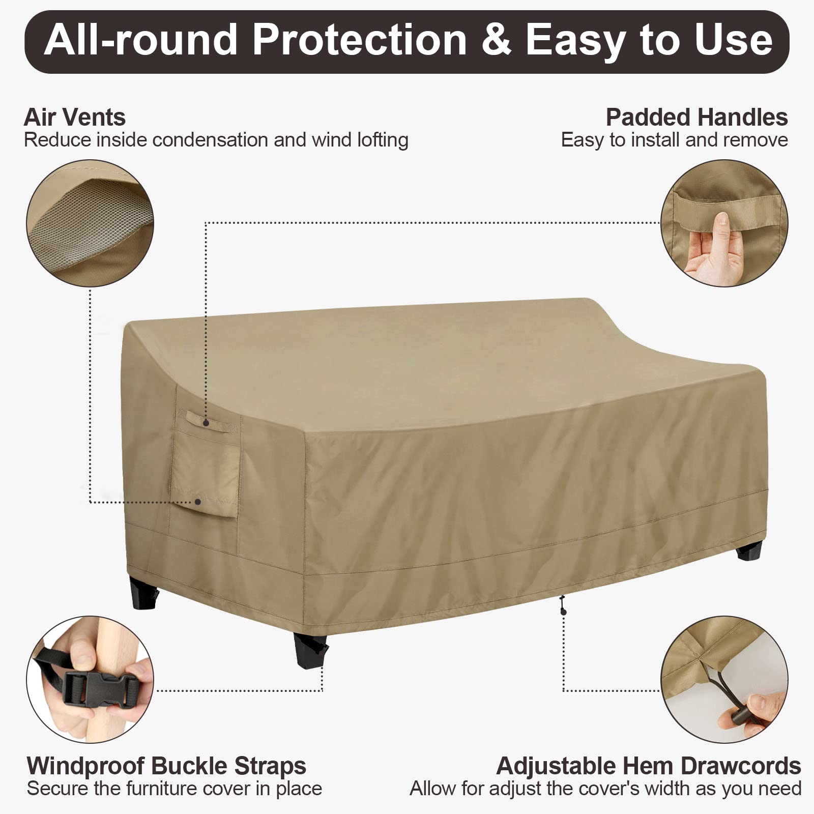 PureFit elastic hem toggle and fastening strap keeping cover secure in wind