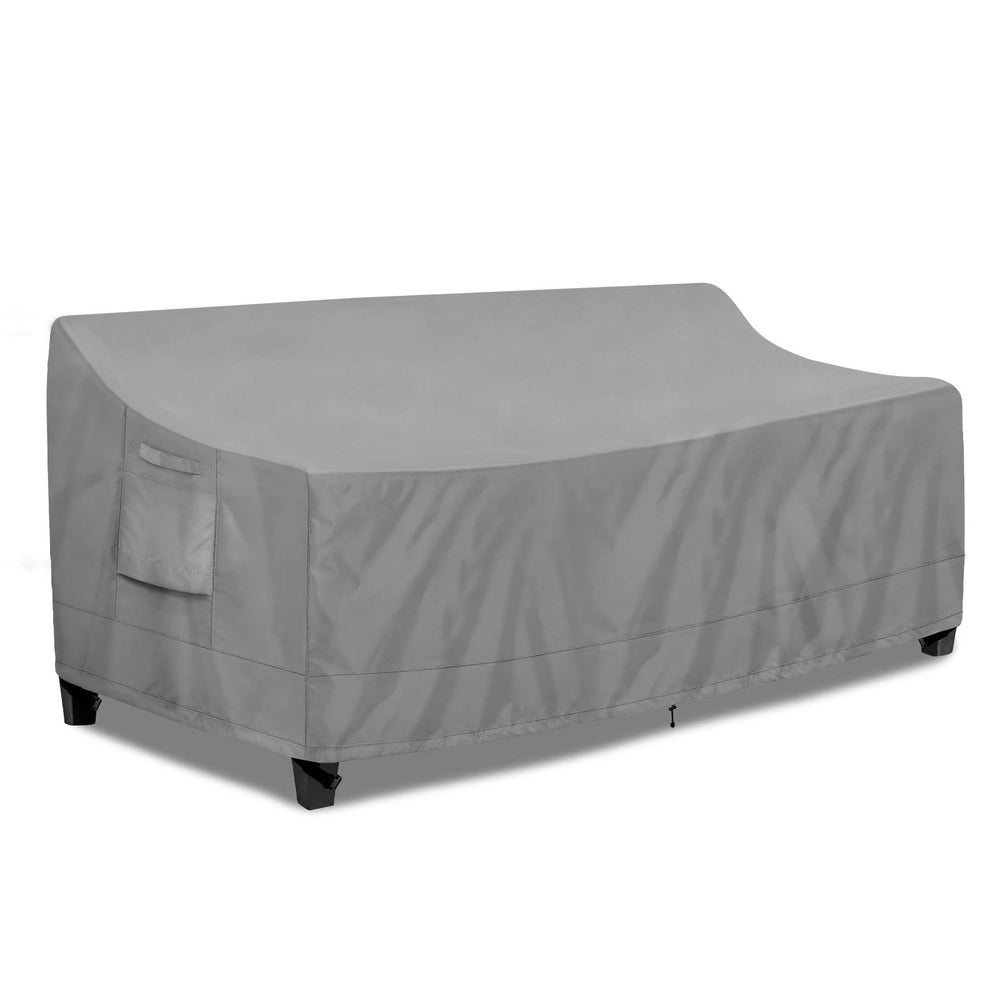 PureFit front view of cover on patio sofa showing full protection benefit