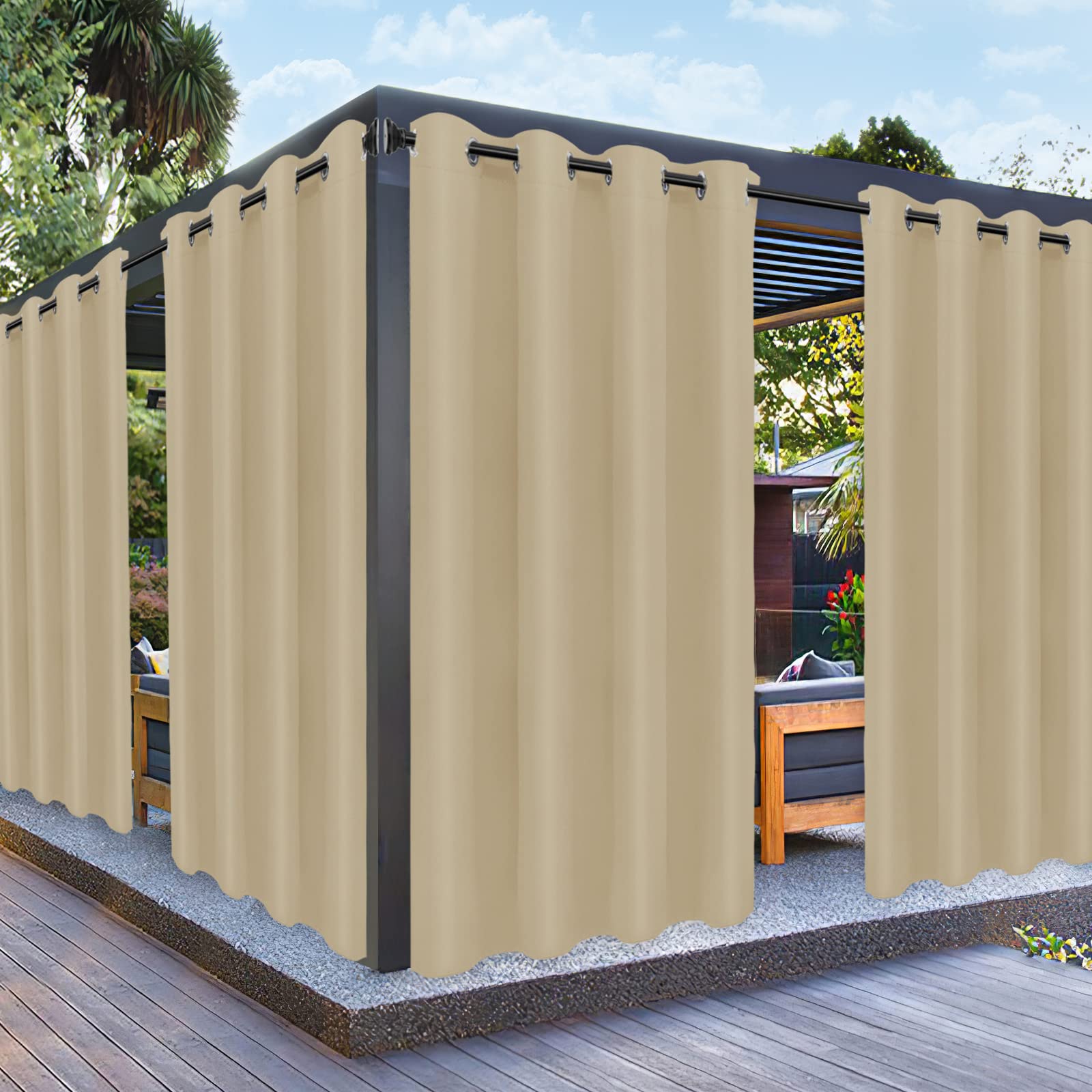PureFit front view of two outdoor curtain panels showing coverage and privacy benefit