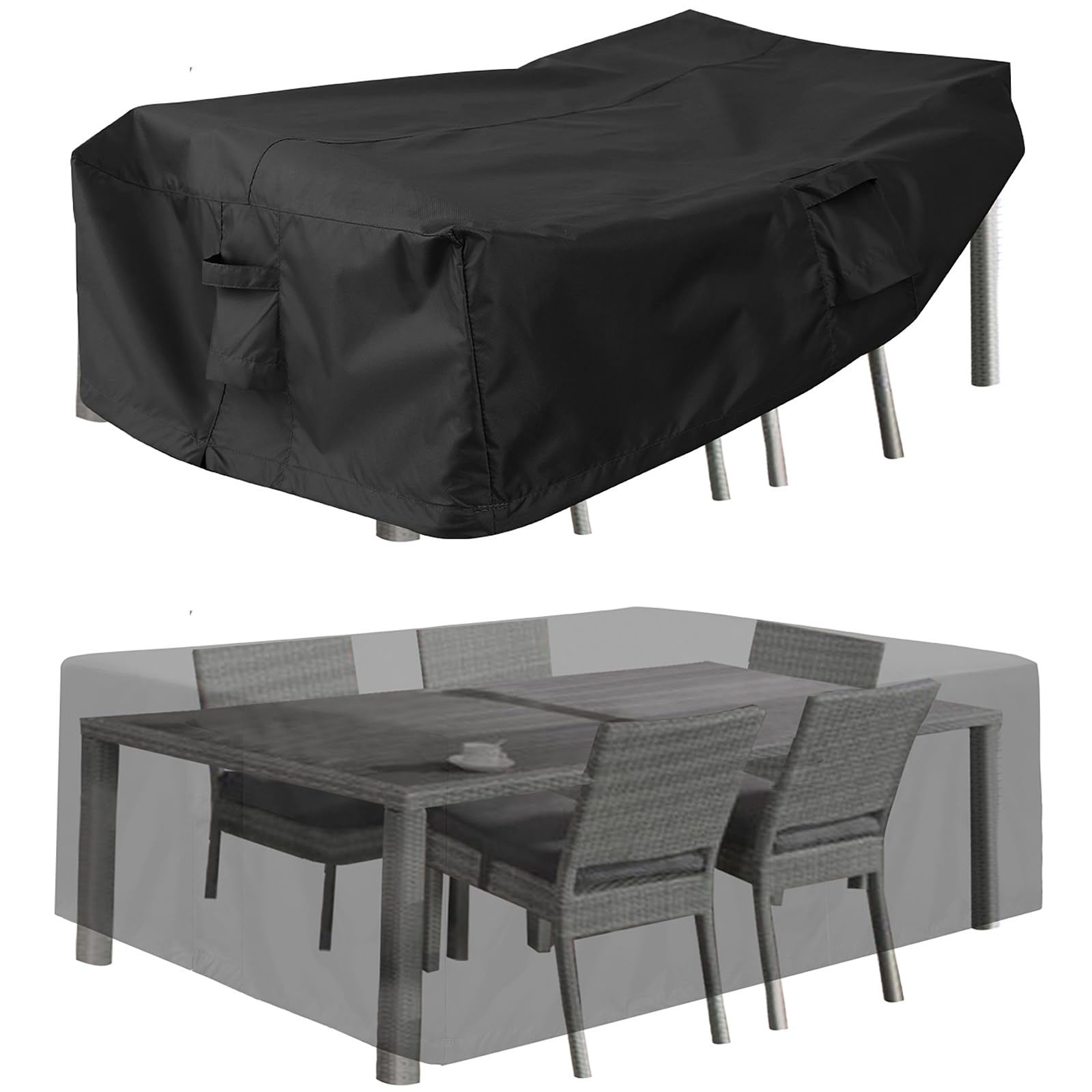PureFit front view showing full rectangular table coverage and protection