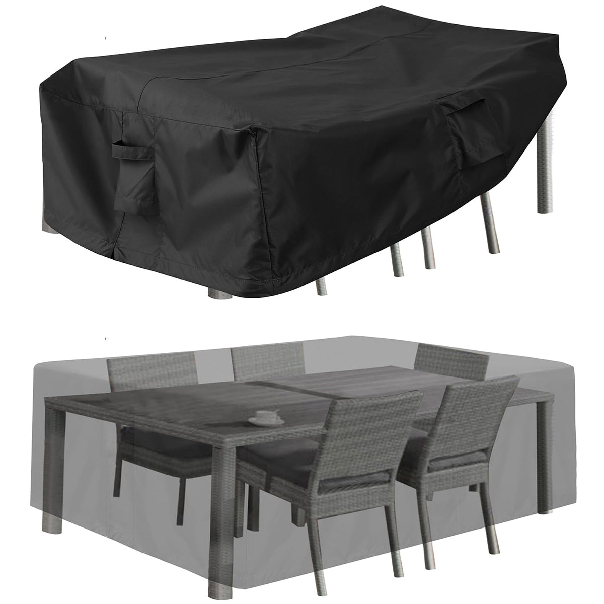 PureFit front view showing full rectangular table coverage and protection