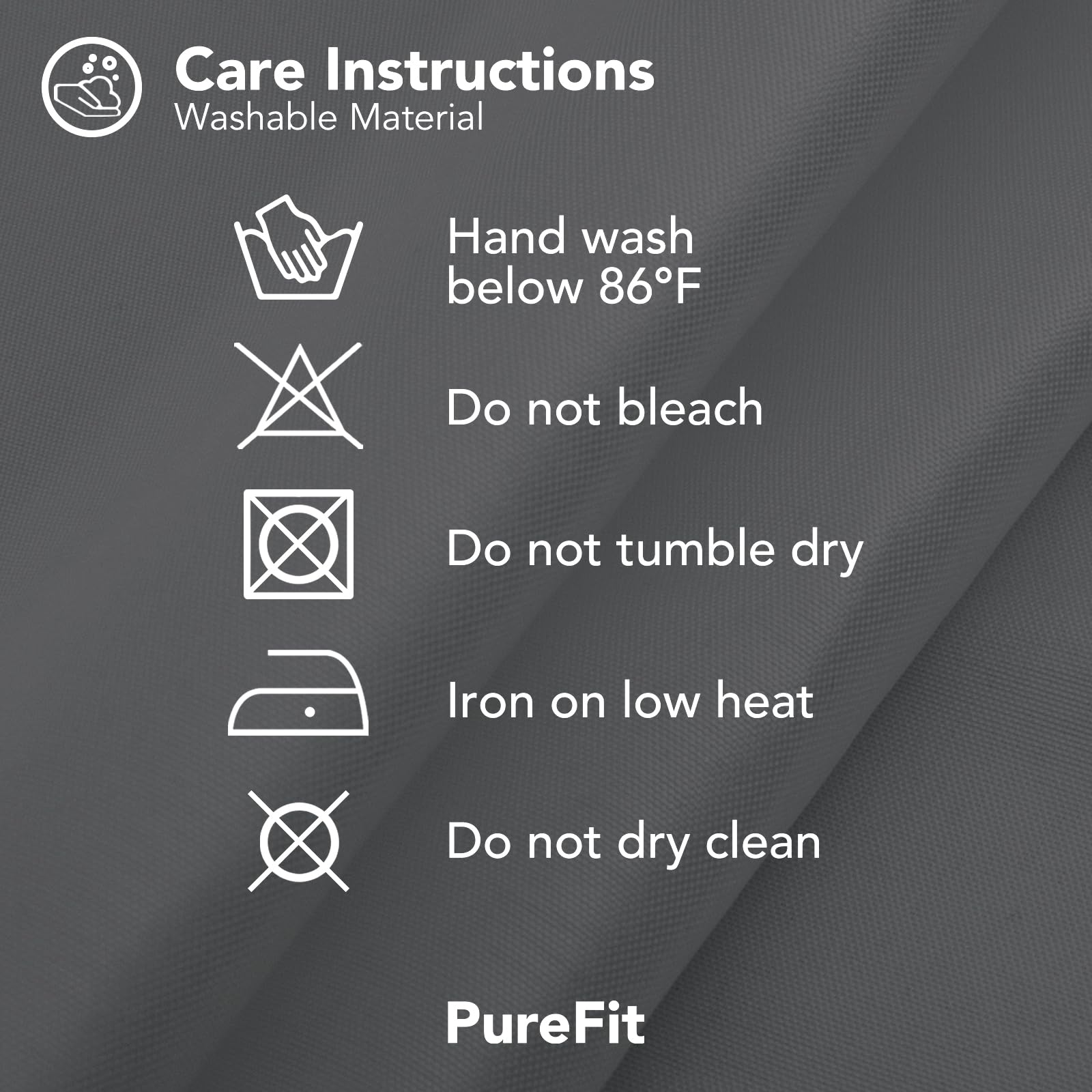 PureFit packaged panel with label showing dimensions and care