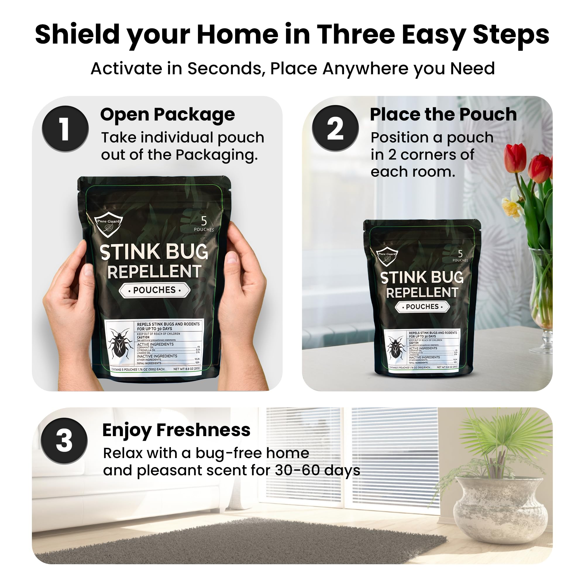 Pure Guard five-pack staged on tabletop highlighting multiple placement options and convenience