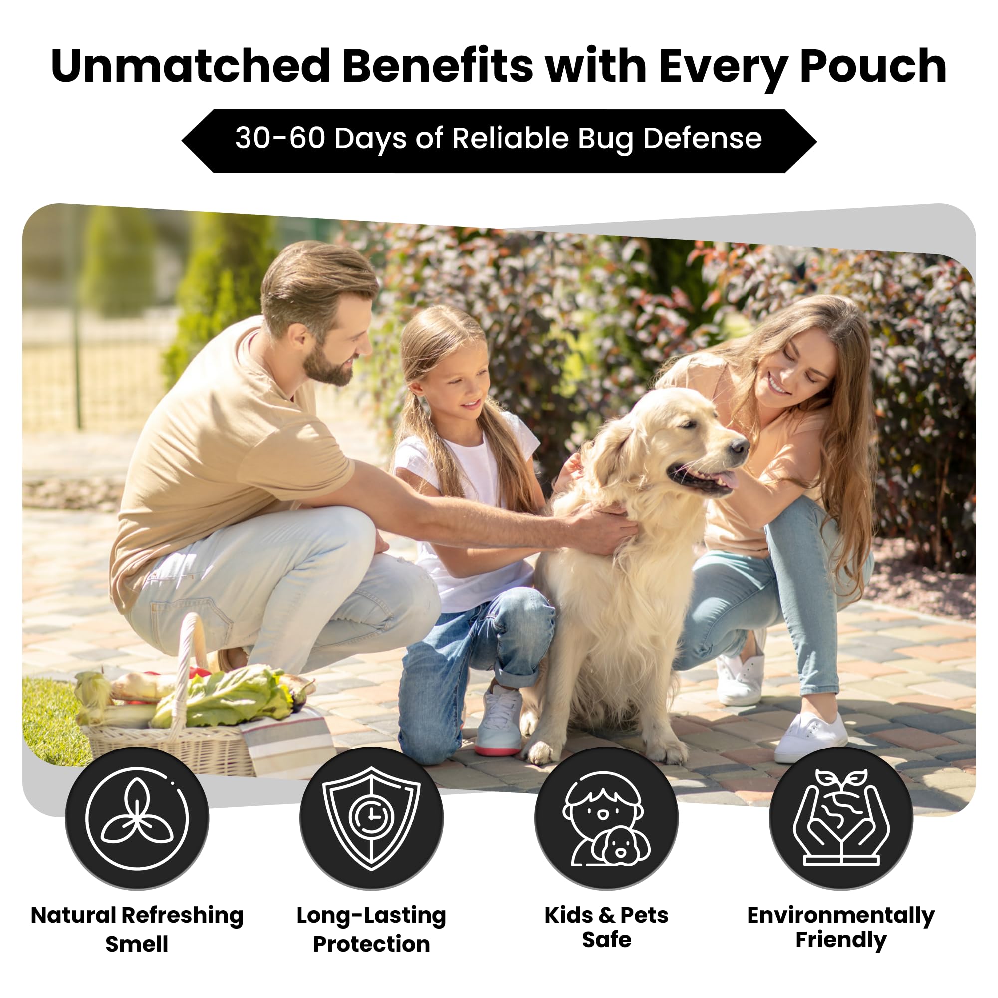 Pure Guard pouch beside potted plant providing outdoor odor defense and plant perimeter protection