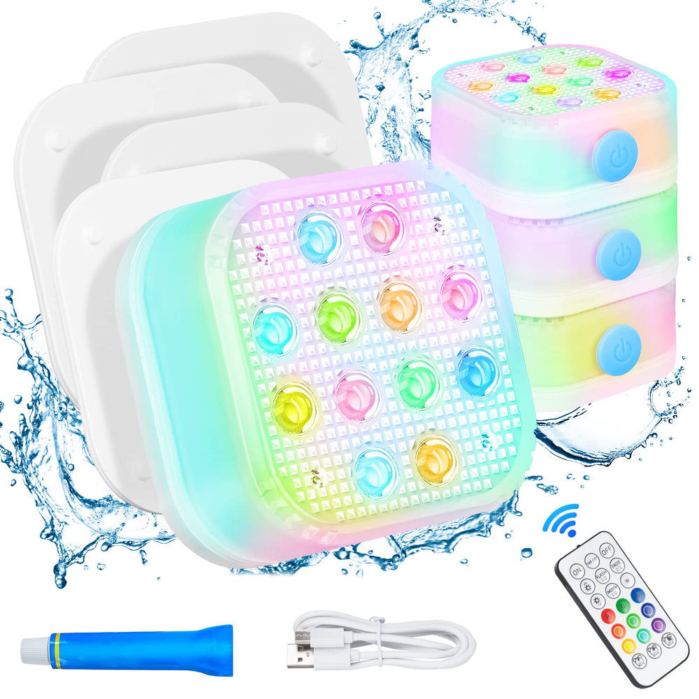 Purheme front view showing compact waterproof housing and bright LEDs for pool ambiance