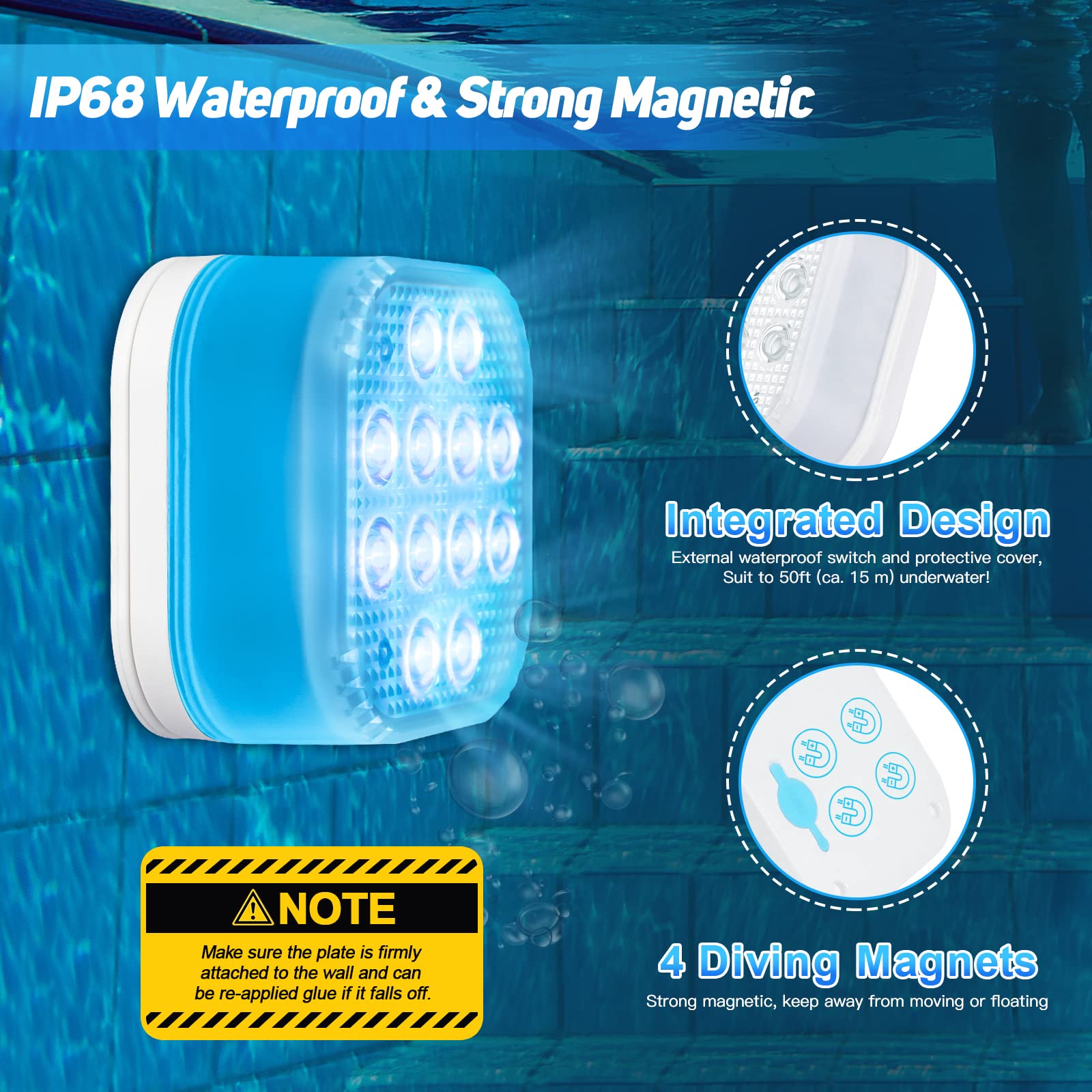 Purheme mounted on a textured pool wall showing adhesive compatibility and stability