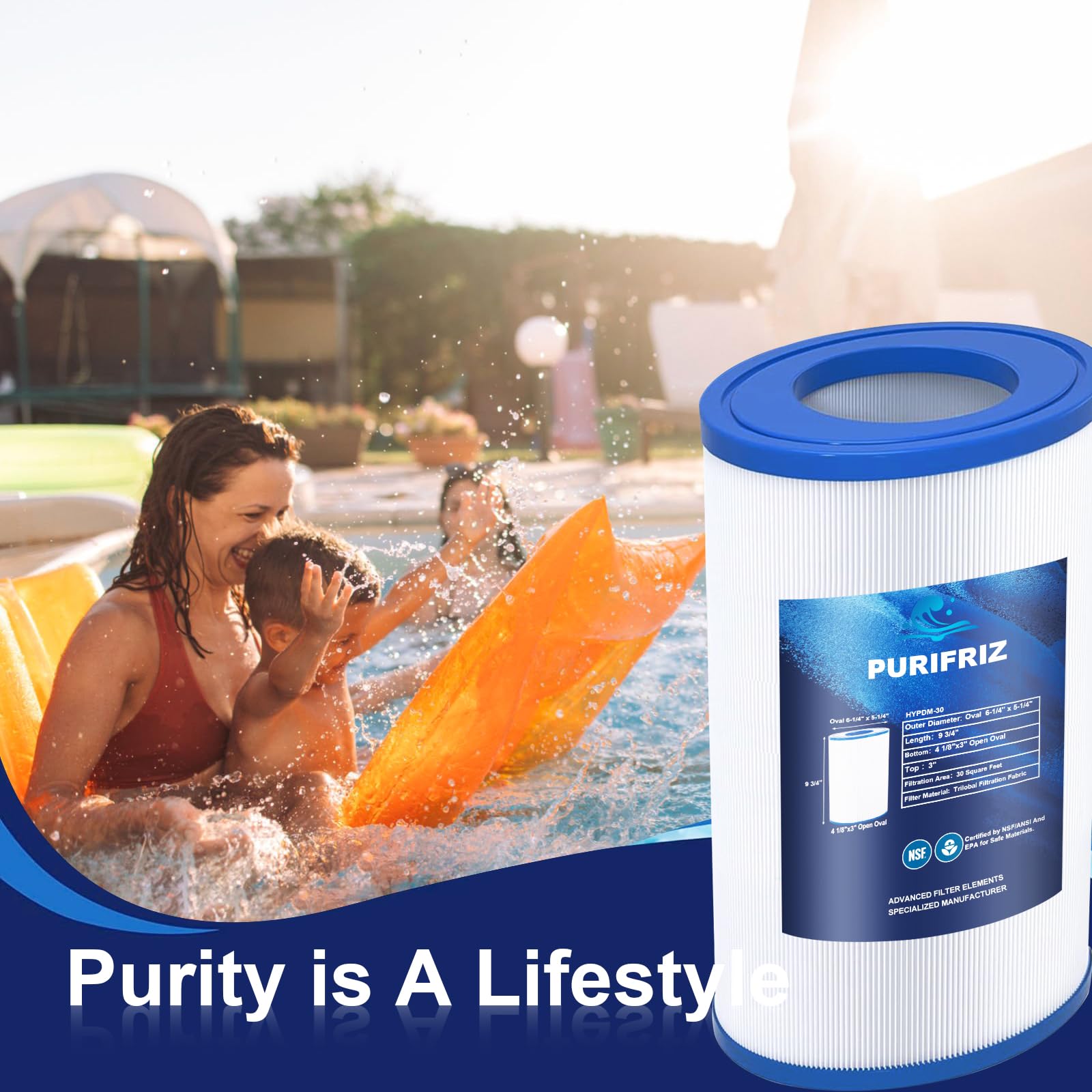 PURIFRIZ filter next to ruler showing precise dimensions and fit assurance