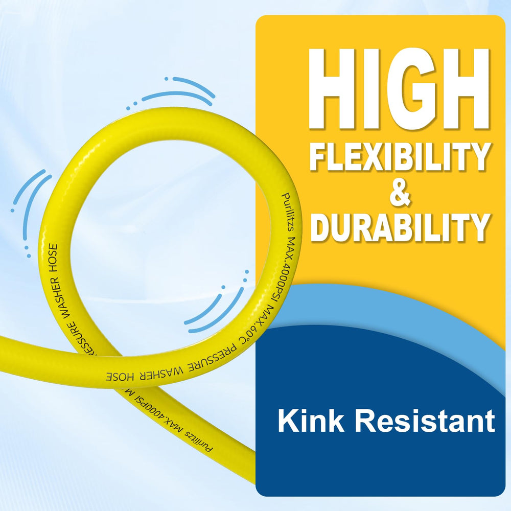 Purilitzs coiled hose stored neatly highlighting tangle-free lightweight handling